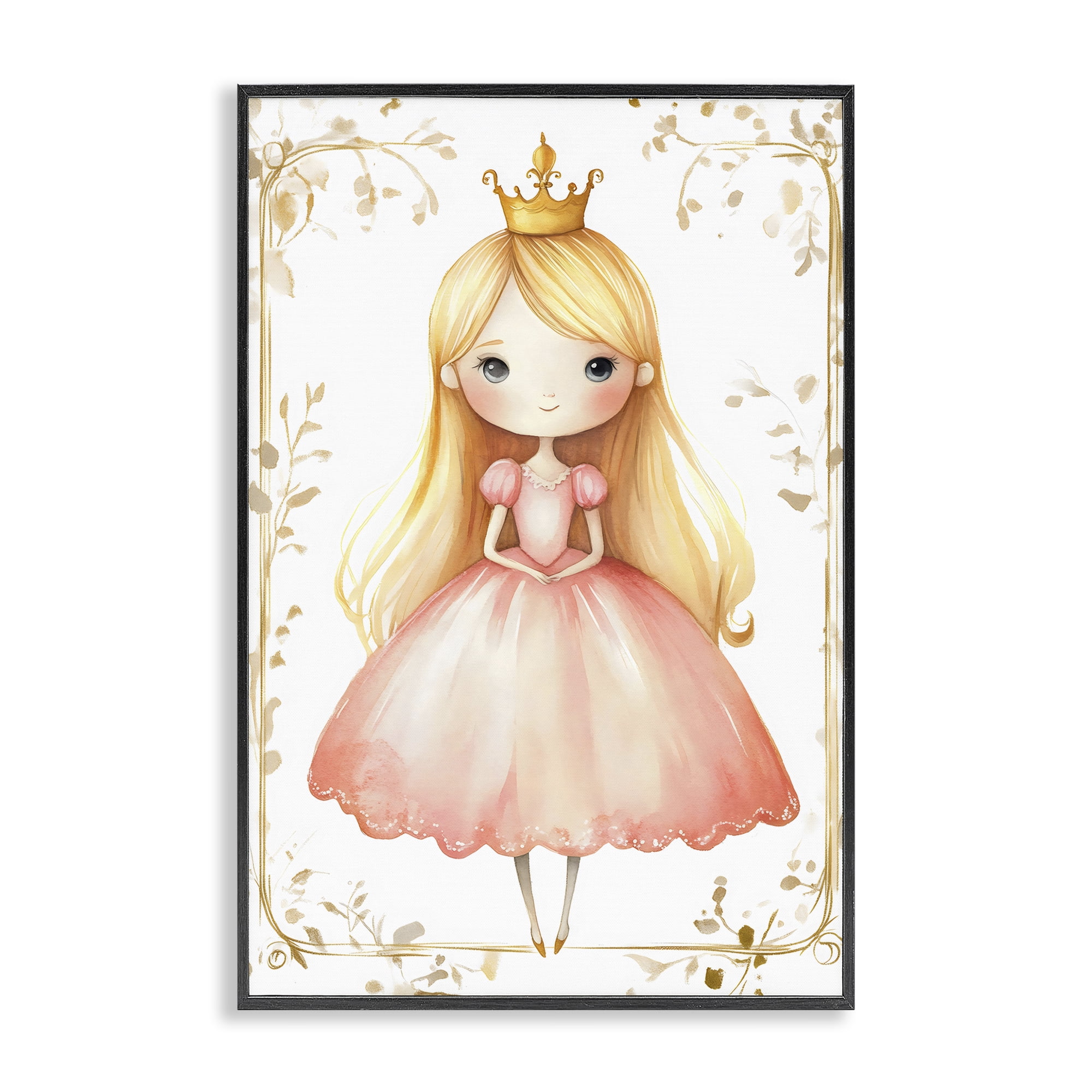 Stupell Industries Golden Crown Fairytale Princess Black Framed Giclee Art, design by Creative Studio