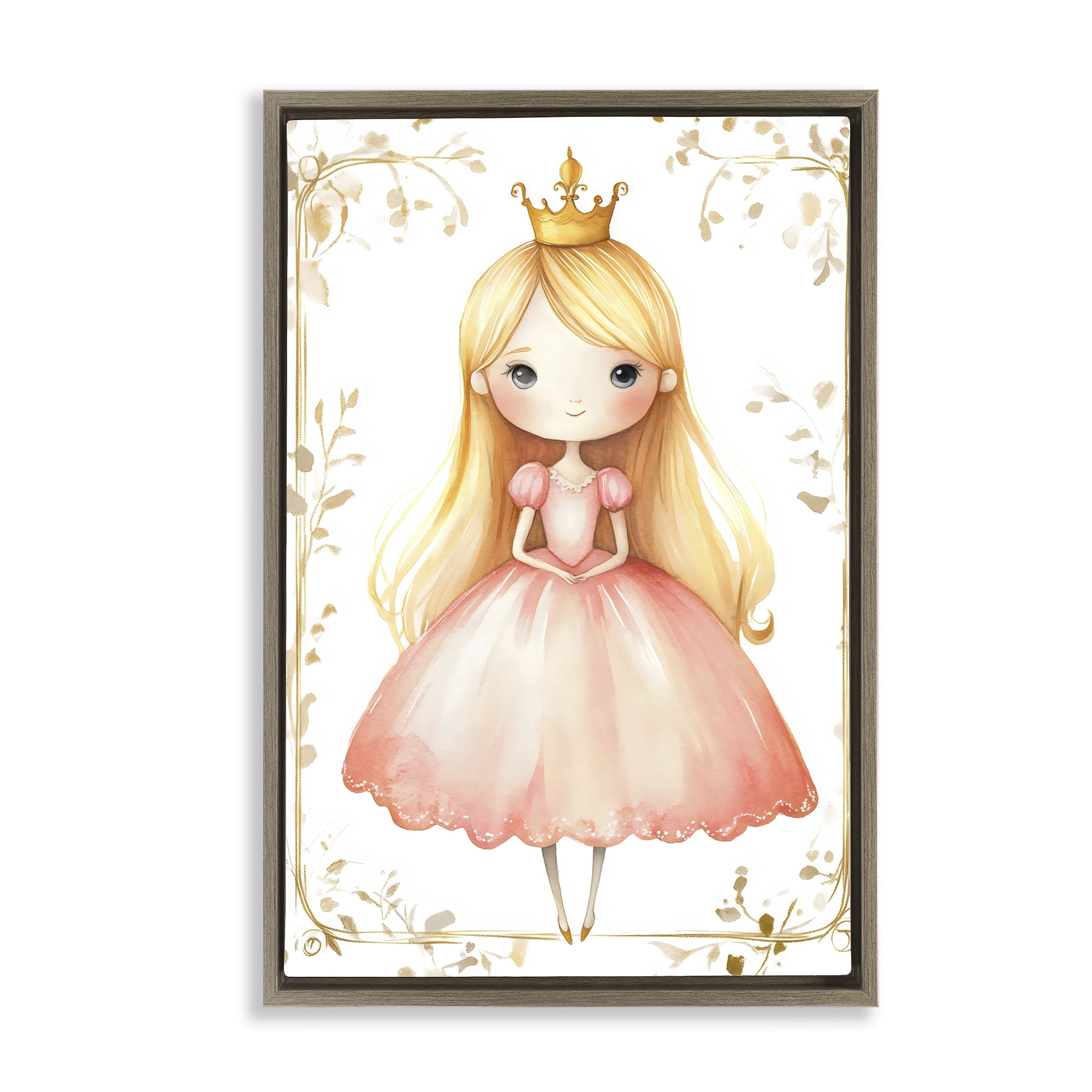 Stupell Industries Golden Crown Fairytale Princess Brown Framed Floater Canvas Wall Art, design by Creative Studio