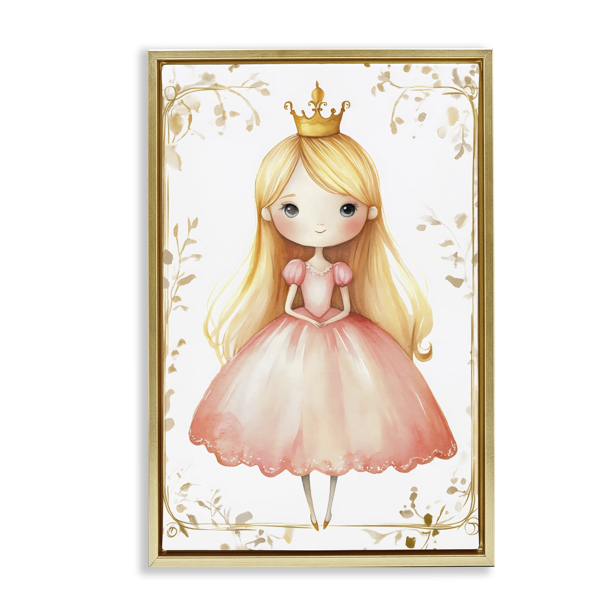 Stupell Industries Golden Crown Fairytale Princess Gold Framed Floater Canvas Wall Art, design by Creative Studio