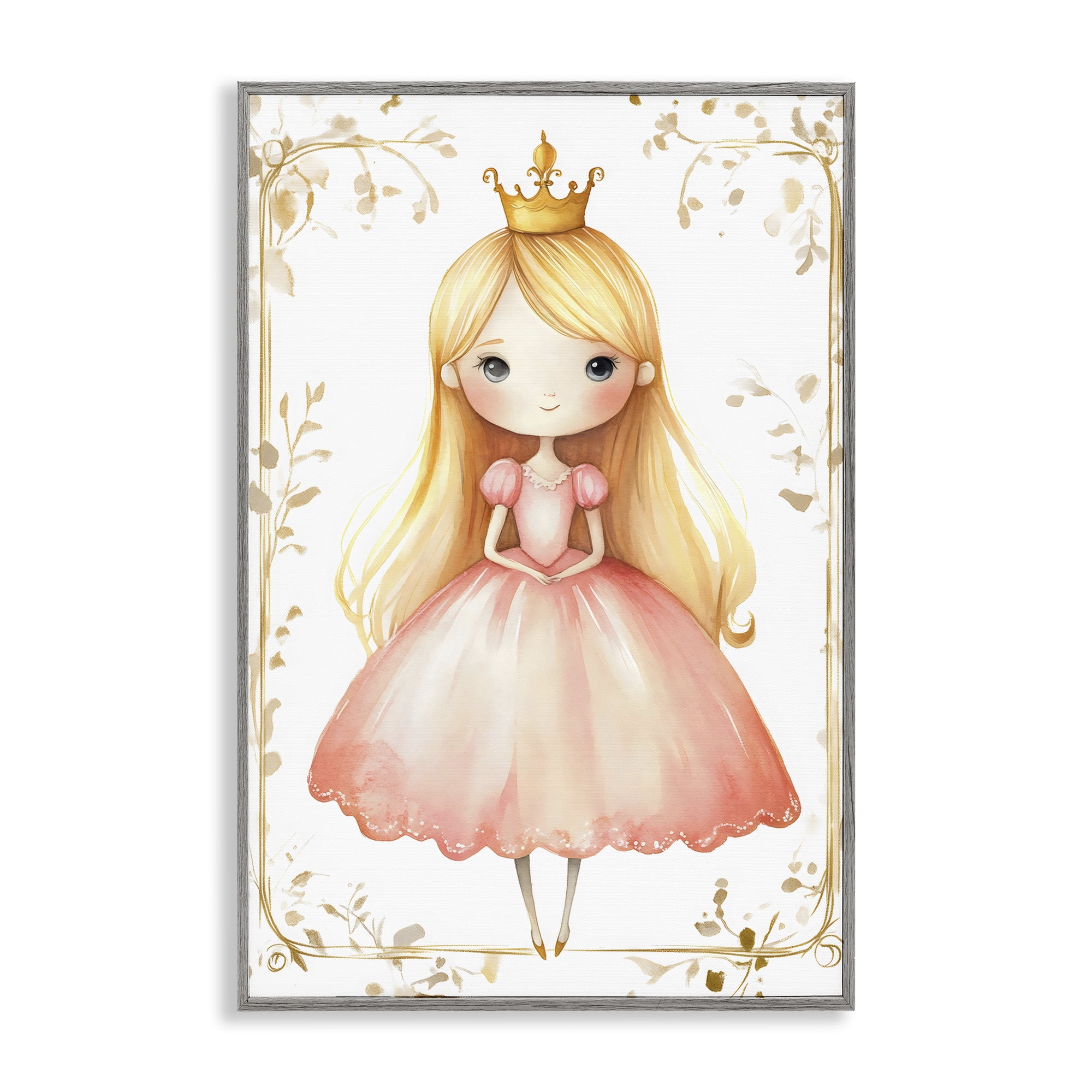 Stupell Industries Golden Crown Fairytale Princess Gray Framed Giclee Art, design by Creative Studio