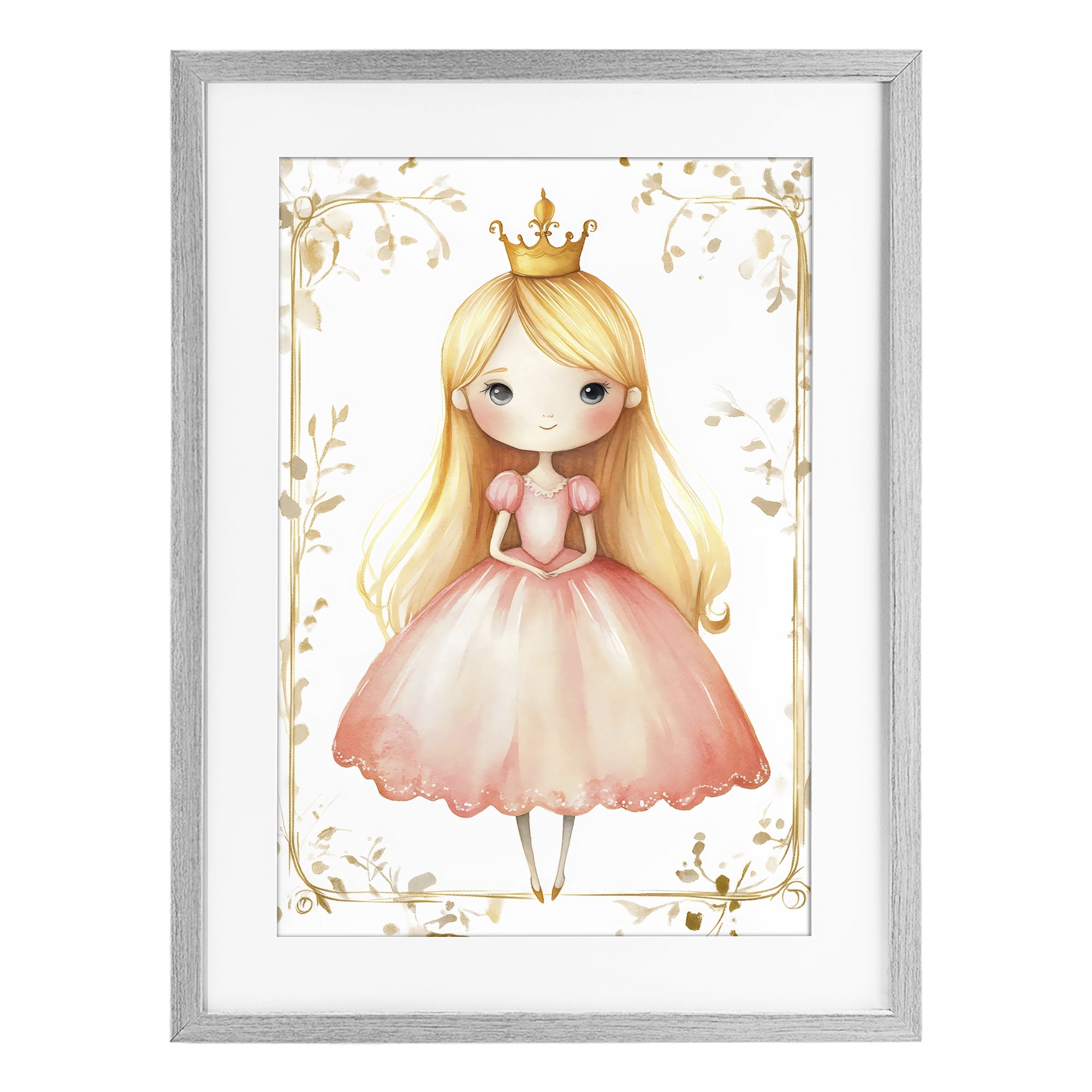 Stupell Industries Golden Crown Fairytale Princess Gray Framed Print Under Glass, design by Creative Studio