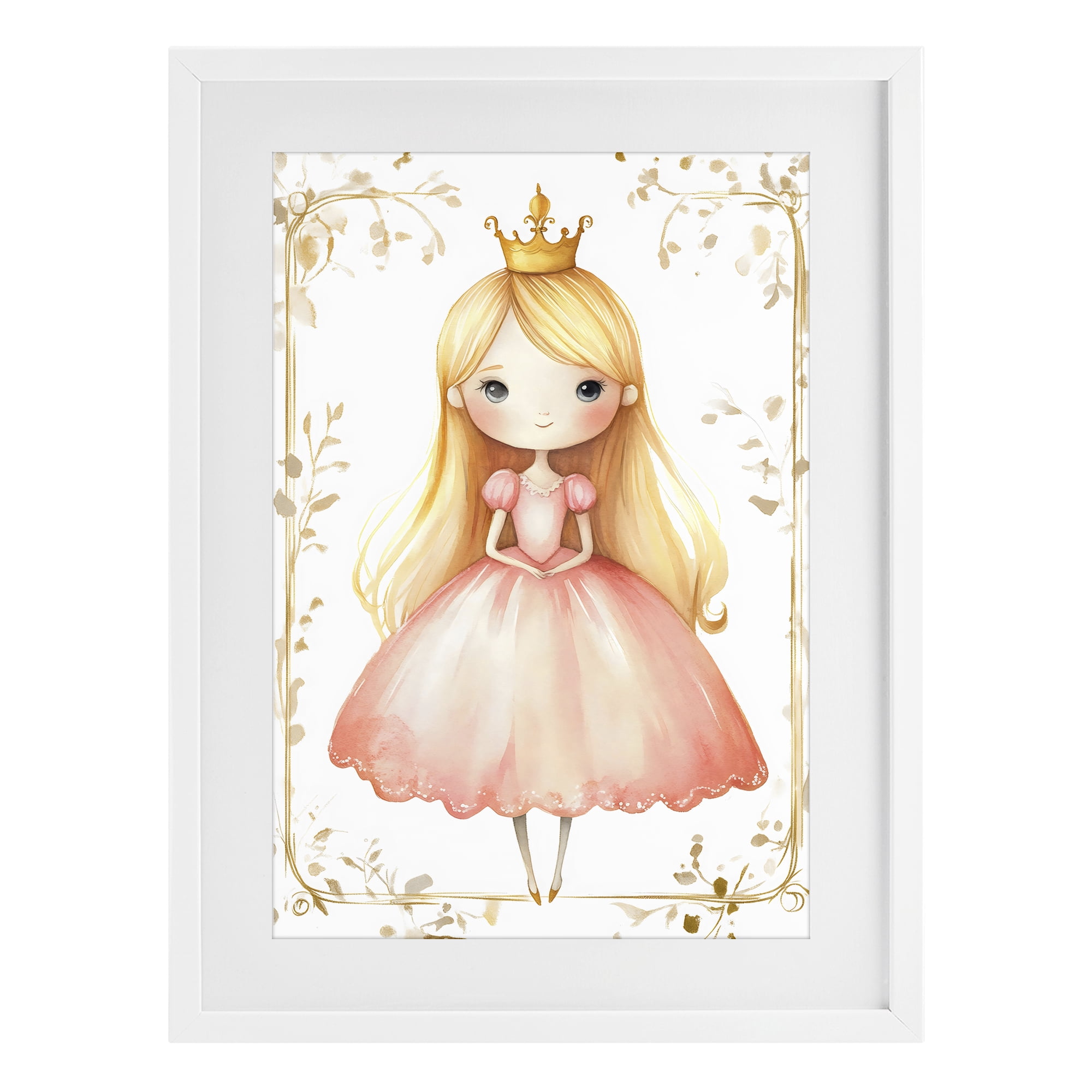 Stupell Industries Golden Crown Fairytale Princess White Framed Print Under Glass, design by Creative Studio