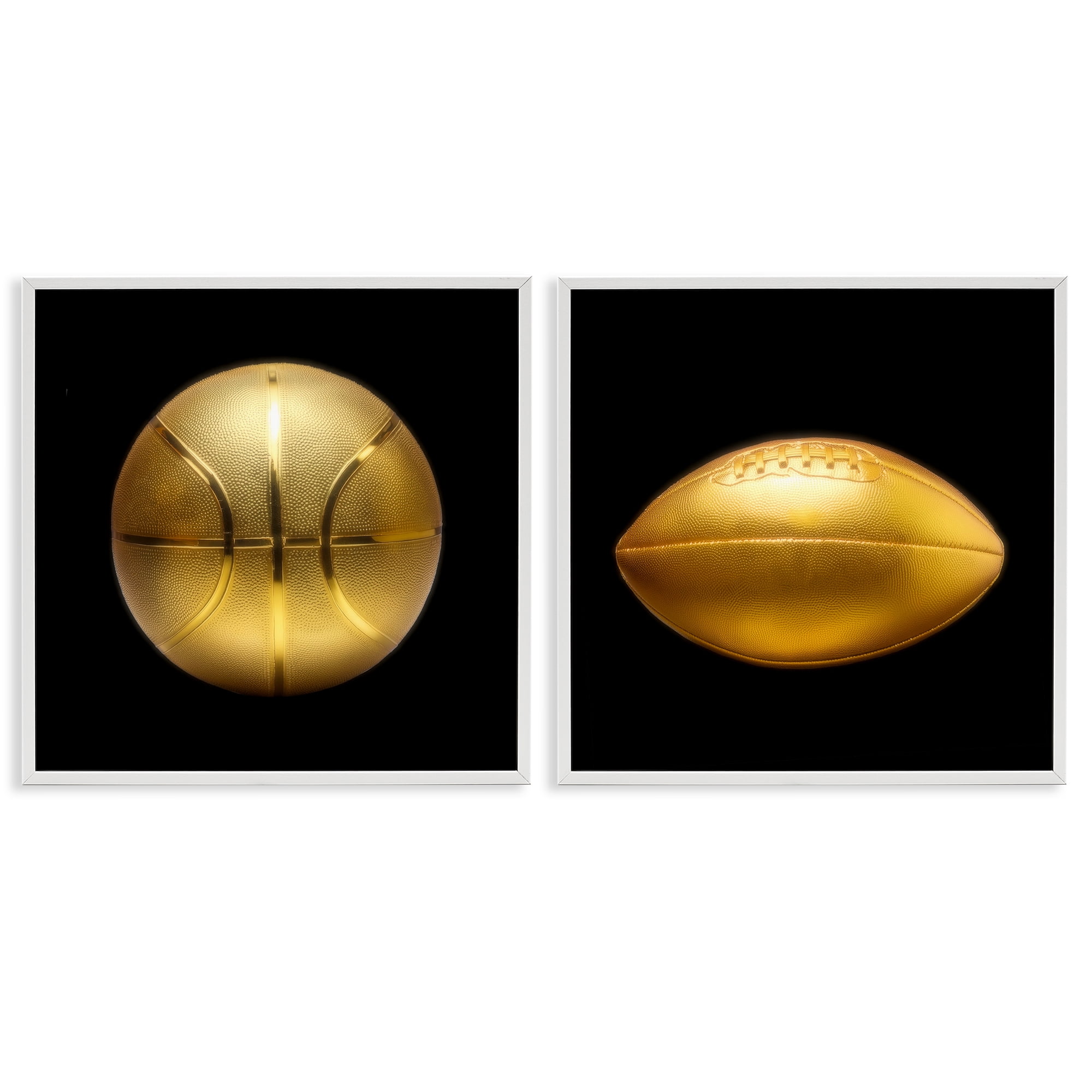 Stupell Industries Golden Designer Sports Balls Sports Painting White Framed Art Print Wall Art, 24 x 24, Set of 2