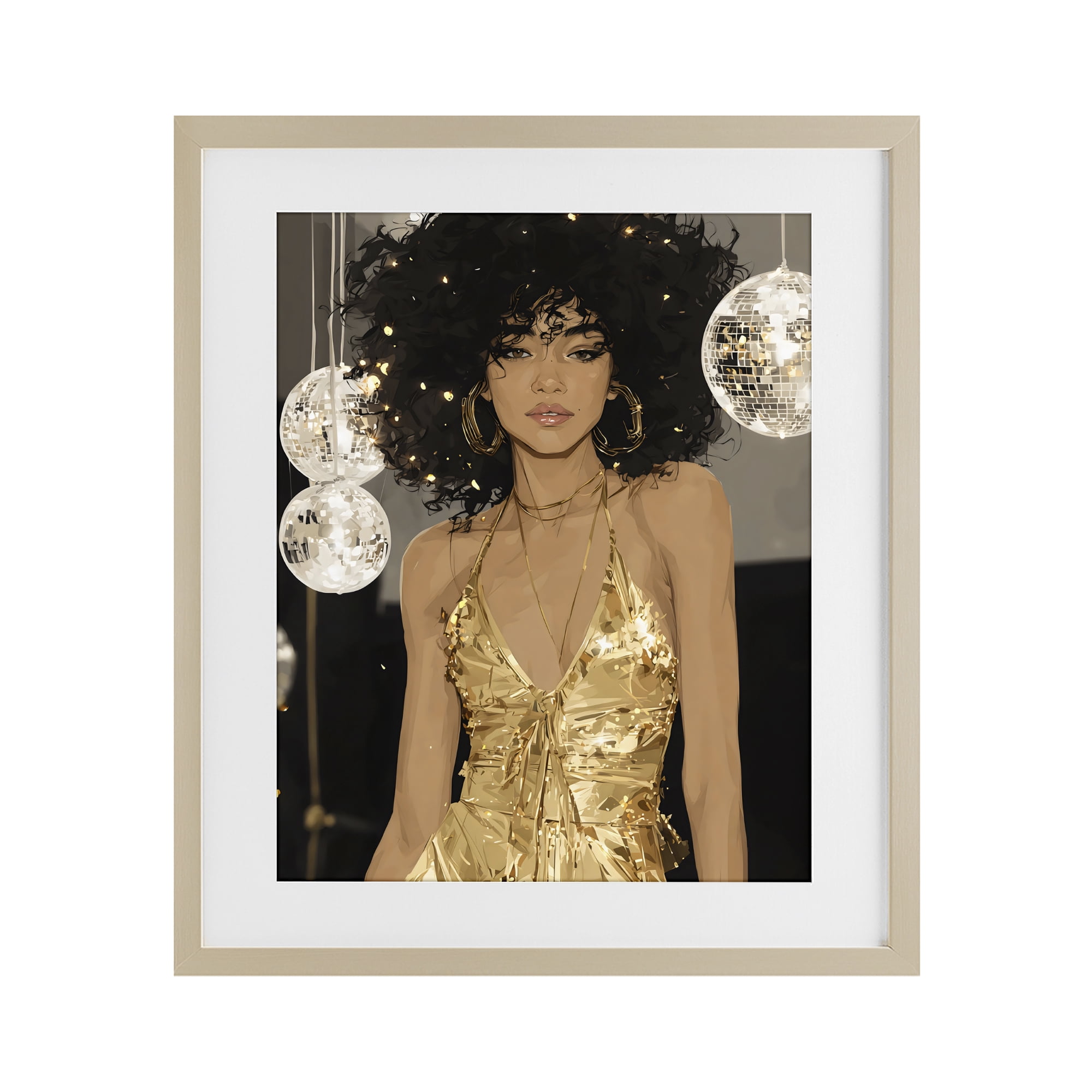 Stupell Industries Golden Disco Dream Party Birch Framed Print Under Glass, design by Franklyn Gregory