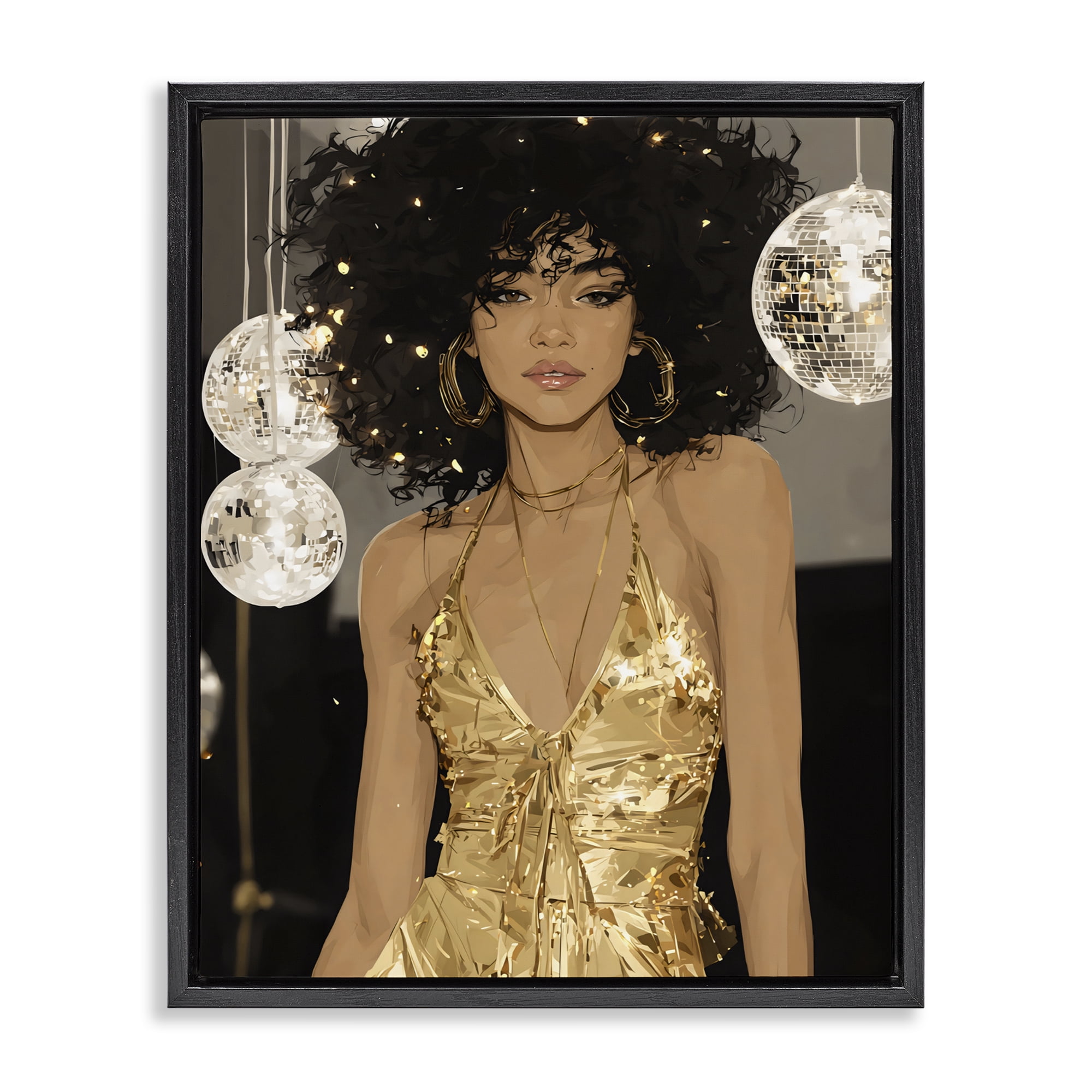 Stupell Industries Golden Disco Dream Party Black Framed Floater Canvas Wall Art, design by Franklyn Gregory