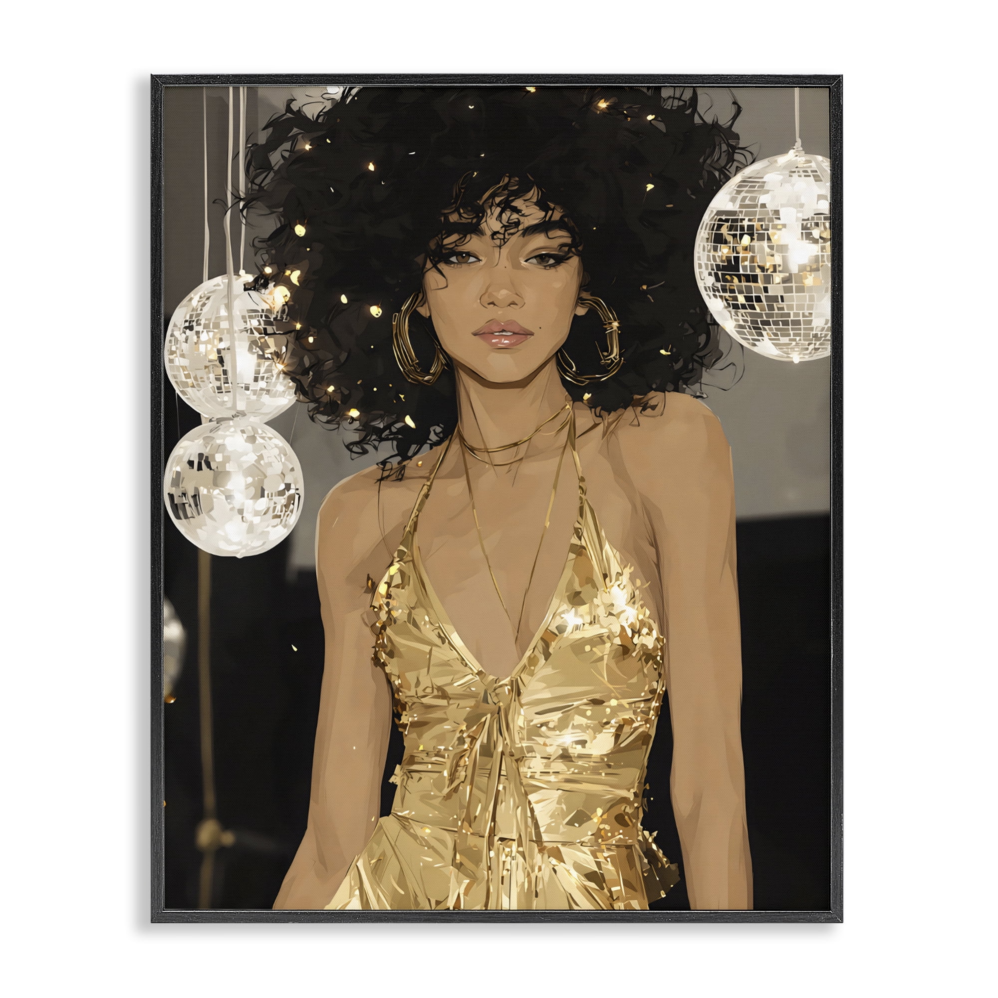 Stupell Industries Golden Disco Dream Party Black Framed Giclee Art, design by Franklyn Gregory