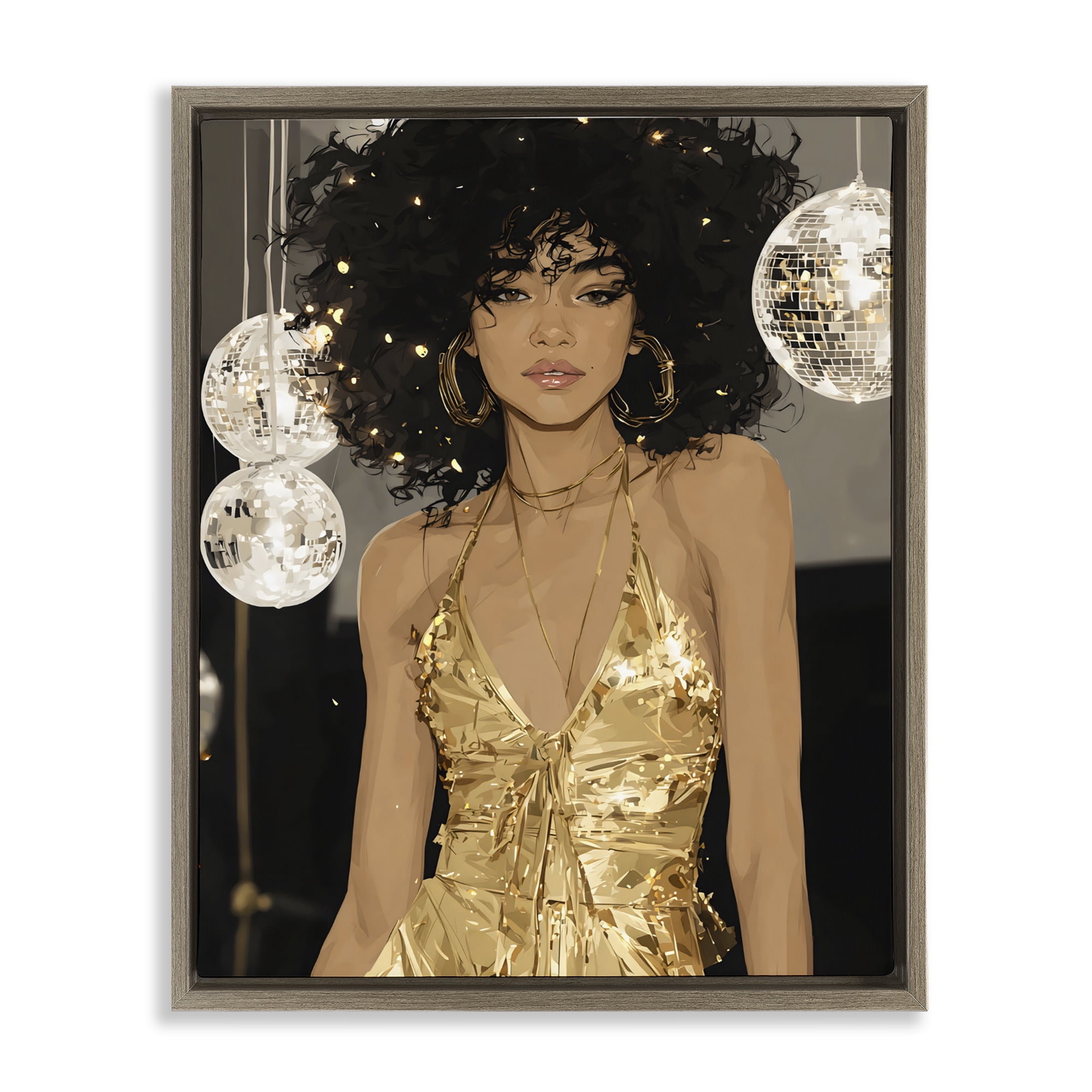 Stupell Industries Golden Disco Dream Party Brown Framed Floater Canvas Wall Art, design by Franklyn Gregory