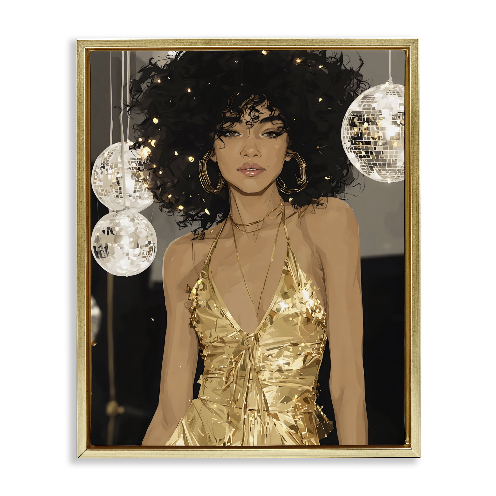 Stupell Industries Golden Disco Dream Party Gold Framed Floater Canvas Wall Art, design by Franklyn Gregory
