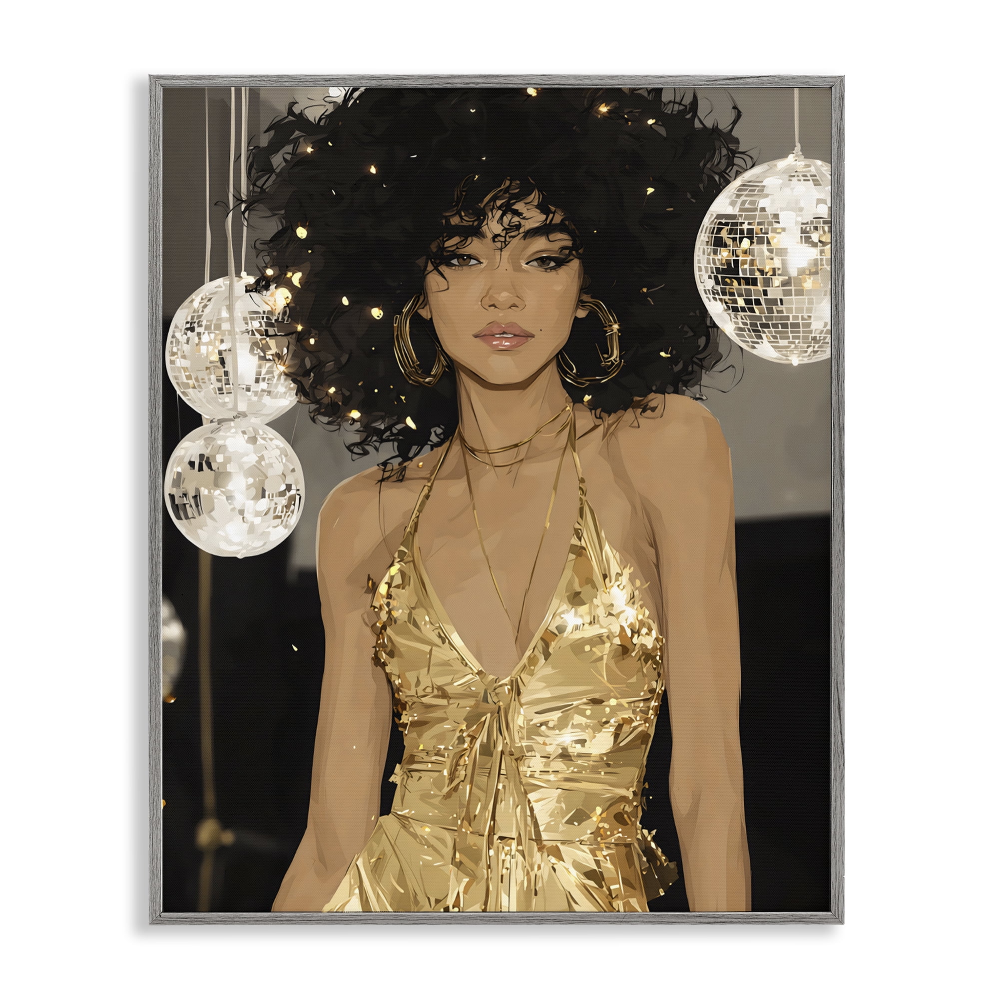 Stupell Industries Golden Disco Dream Party Gray Framed Giclee Art, design by Franklyn Gregory