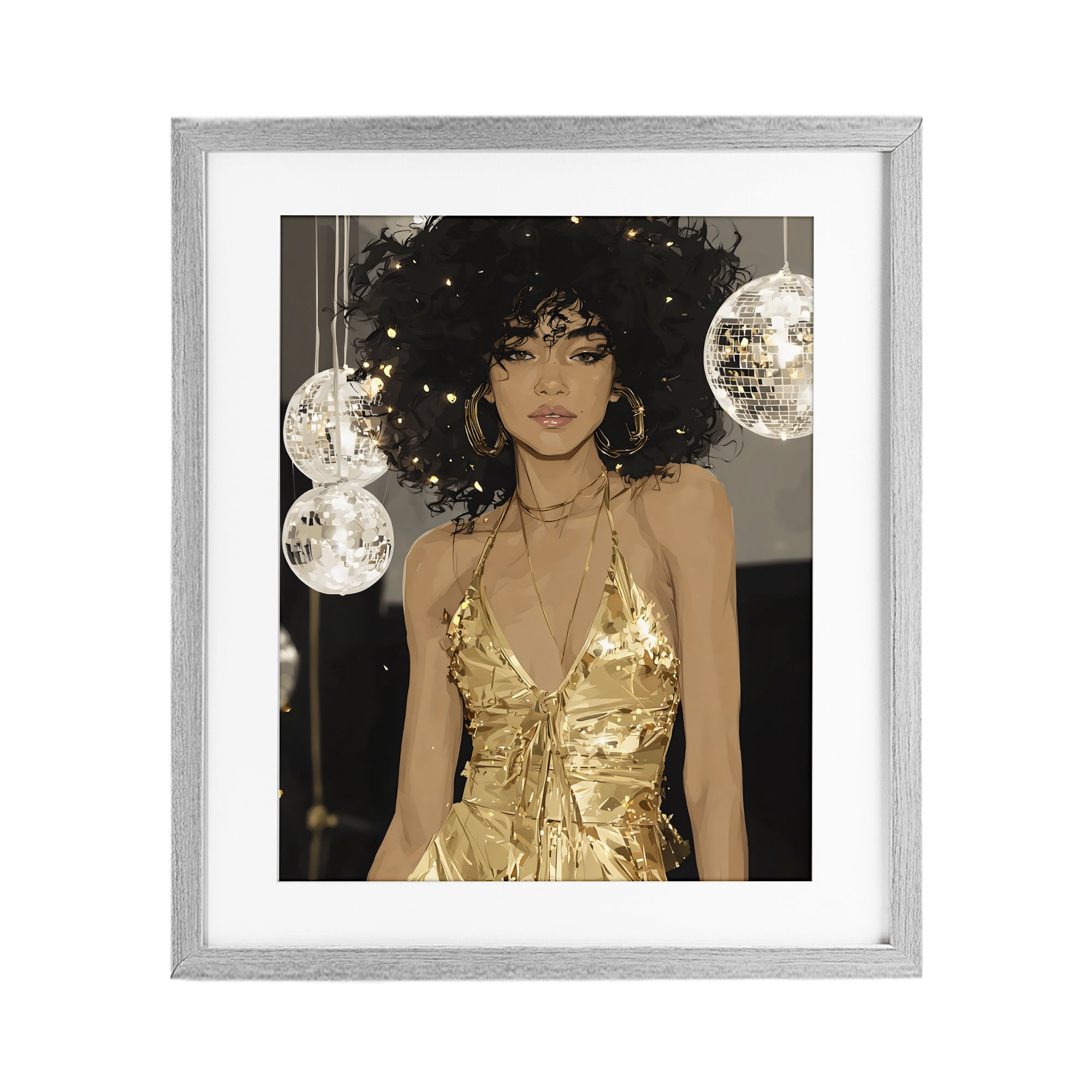 Stupell Industries Golden Disco Dream Party Gray Framed Print Under Glass, design by Franklyn Gregory