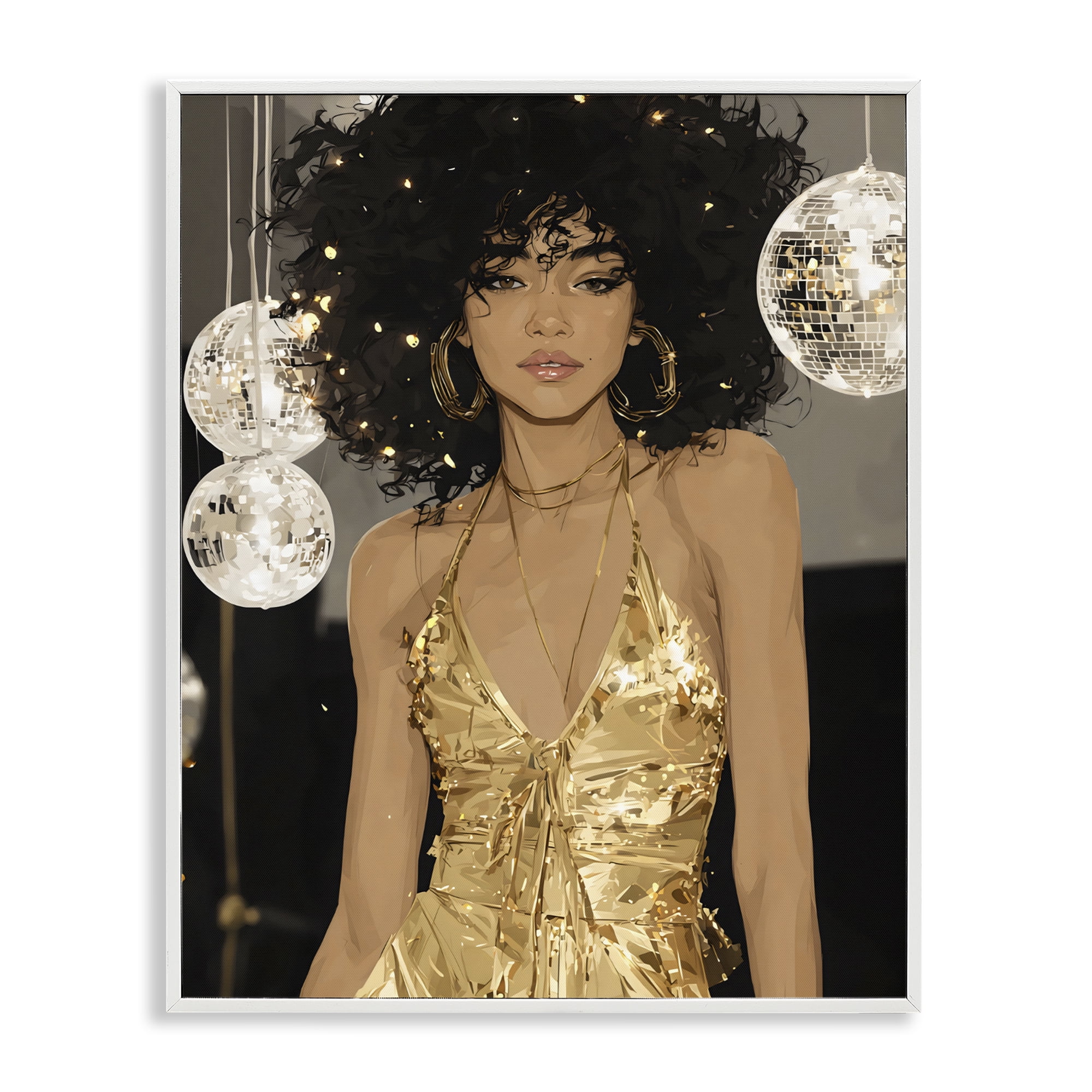 Stupell Industries Golden Disco Dream Party White Framed Giclee Art, design by Franklyn Gregory