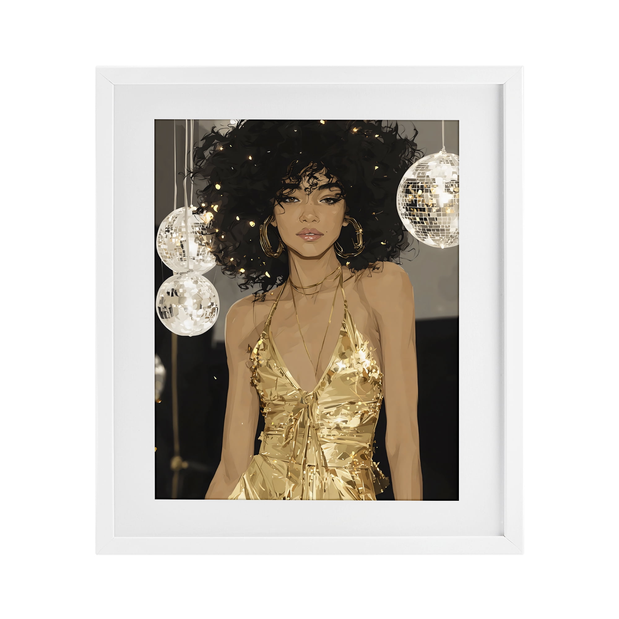 Stupell Industries Golden Disco Dream Party White Framed Print Under Glass, design by Franklyn Gregory
