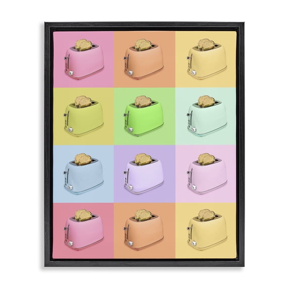 Stupell Industries Eclectic Golden Disco Toaster Collage Black Floating Frame Canvas Art, 17 x 21, by LISH Creative