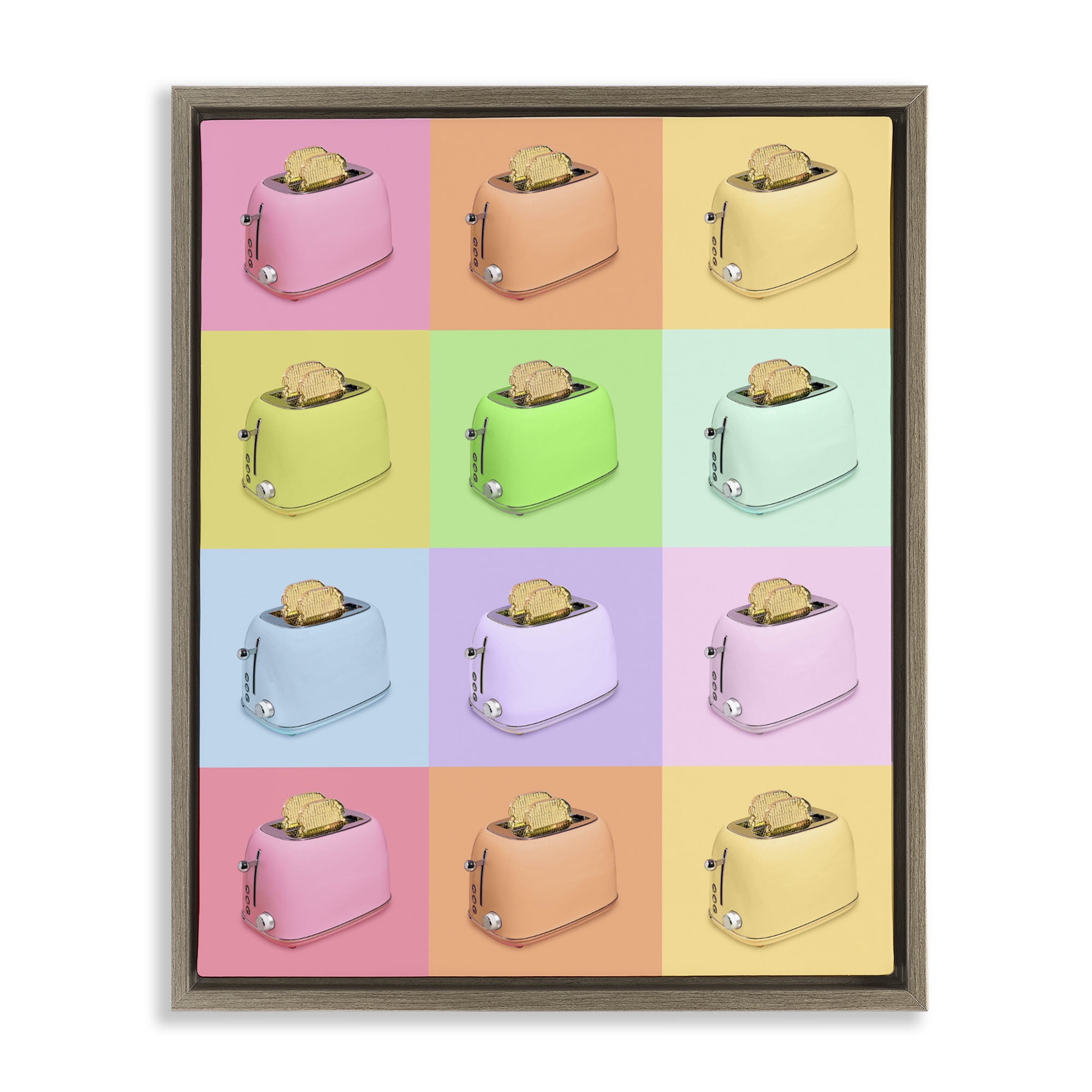 Stupell Industries Golden Disco Toaster Collage Brown Framed Floater Canvas Wall Art, design by LISH Creative
