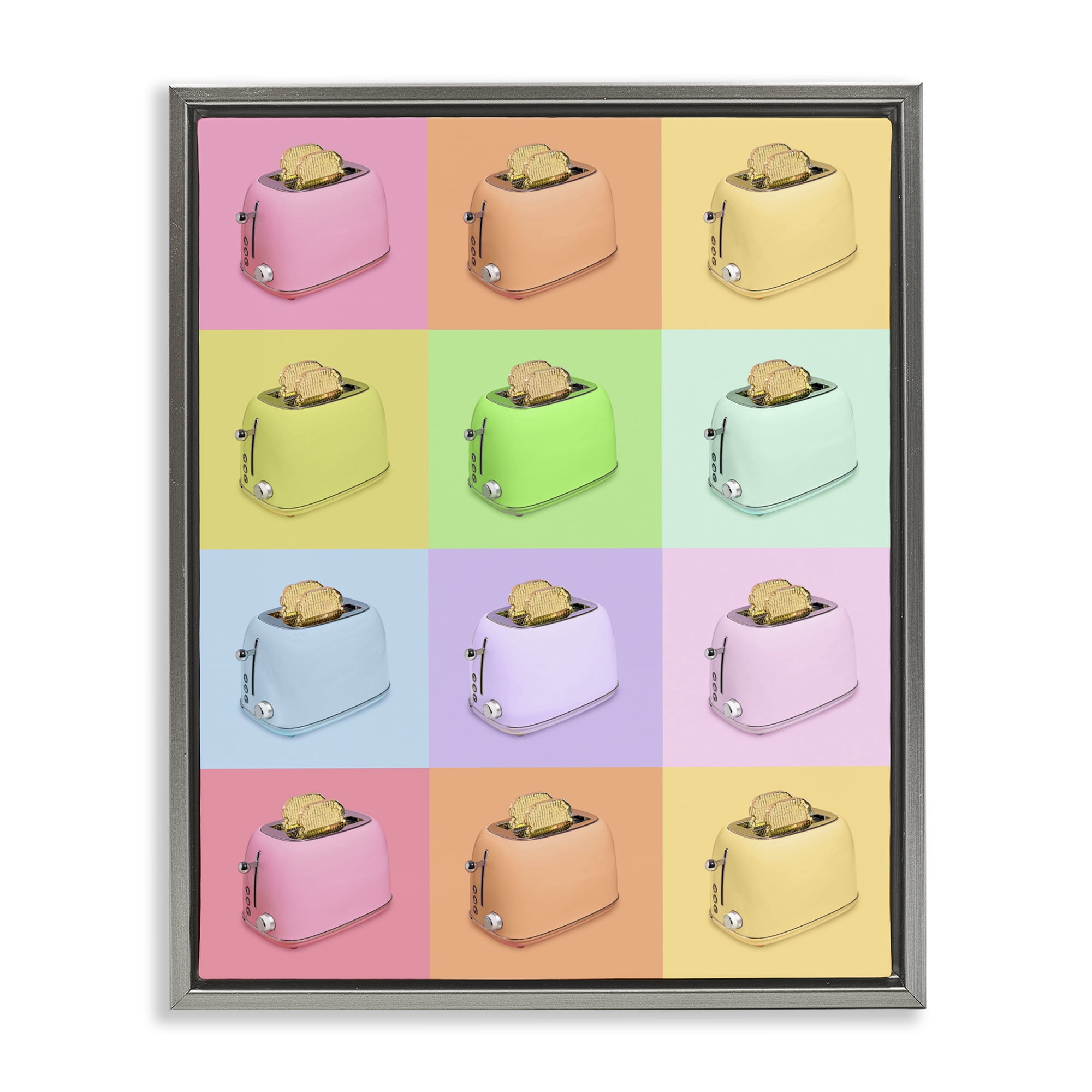 Stupell Industries Golden Disco Toaster Collage Gray Framed Floater Canvas Wall Art, design by LISH Creative