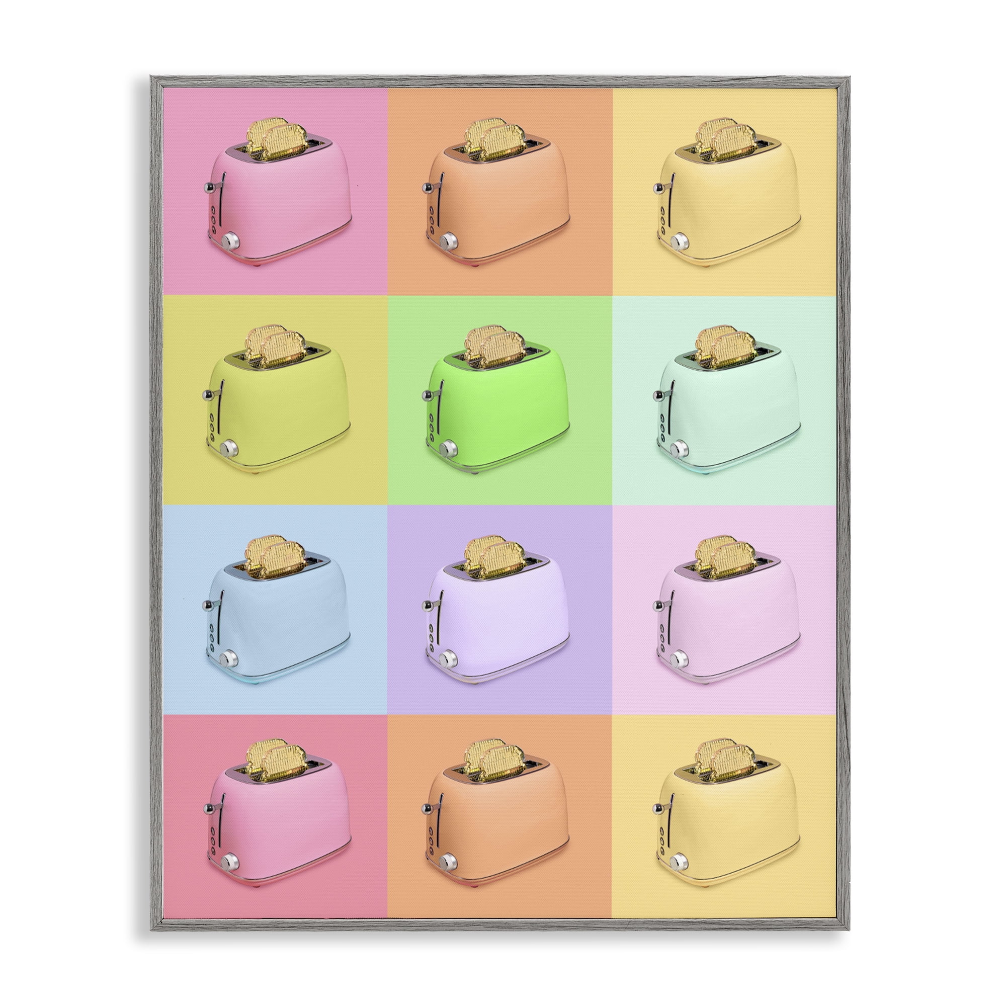 Stupell Industries Golden Disco Toaster Collage Gray Framed Giclee Art, design by LISH Creative