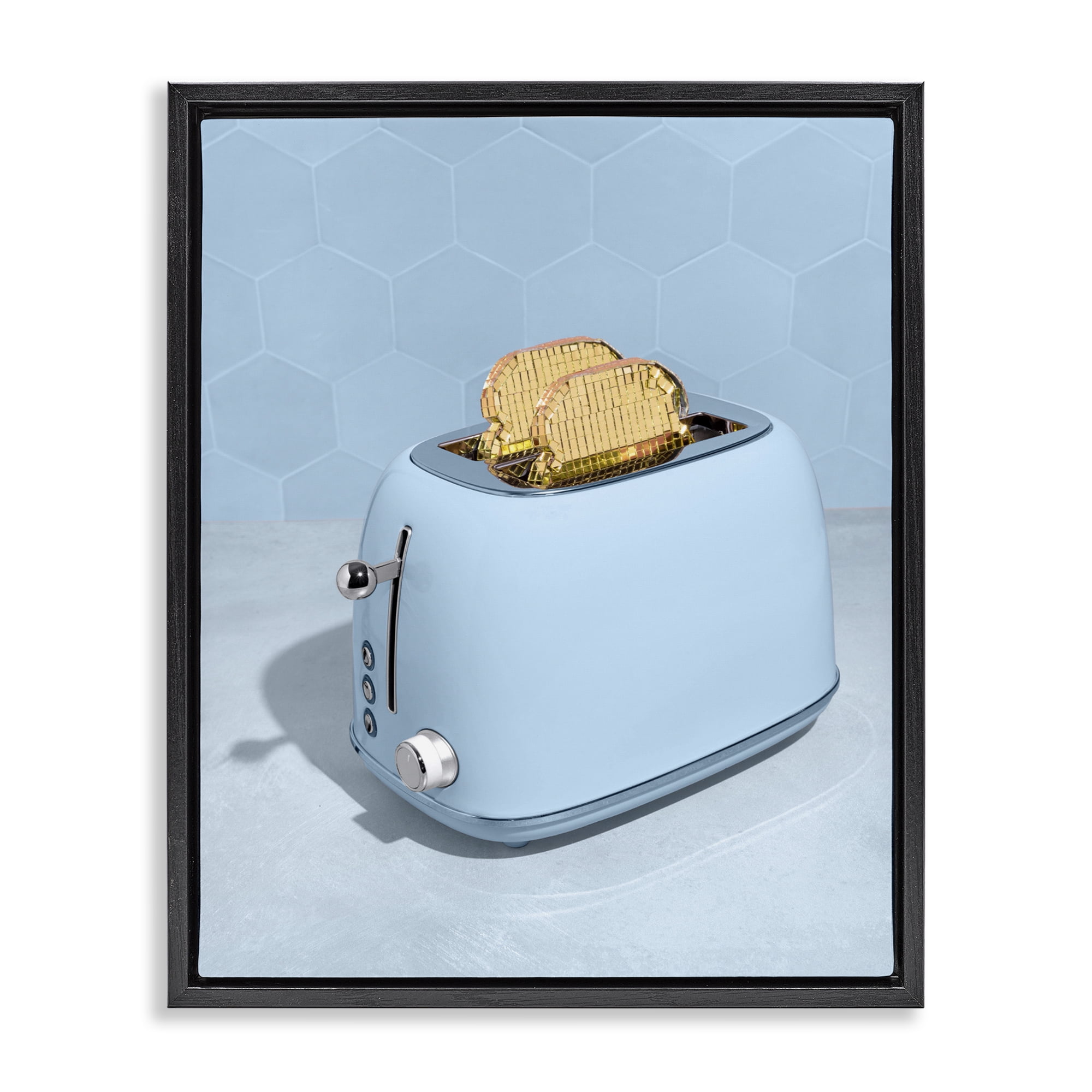 Stupell Industries Golden Disco Toaster Over Black Framed Floater Canvas Wall Art, design by LISH Creative