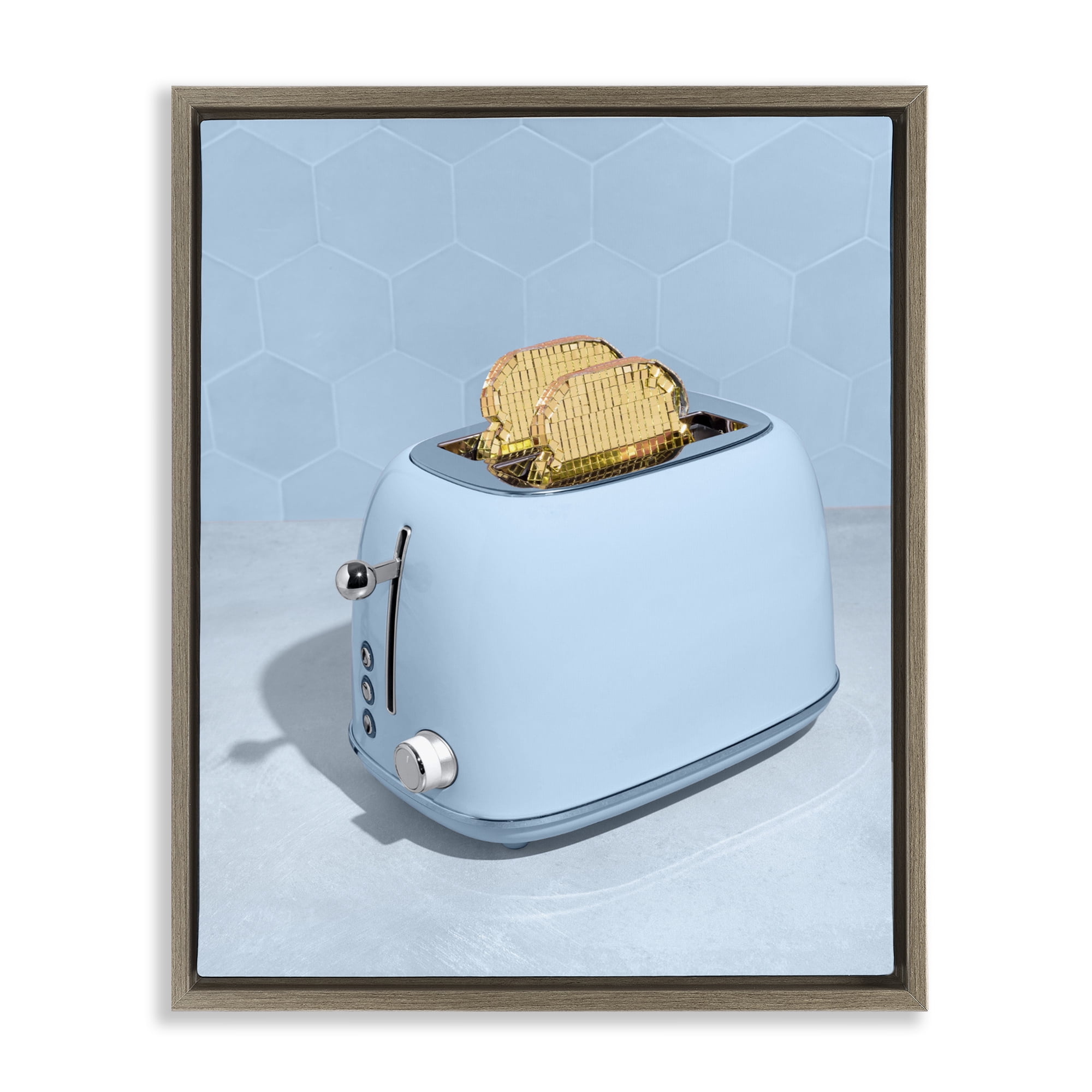 Stupell Industries Golden Disco Toaster Over Brown Framed Floater Canvas Wall Art, design by LISH Creative
