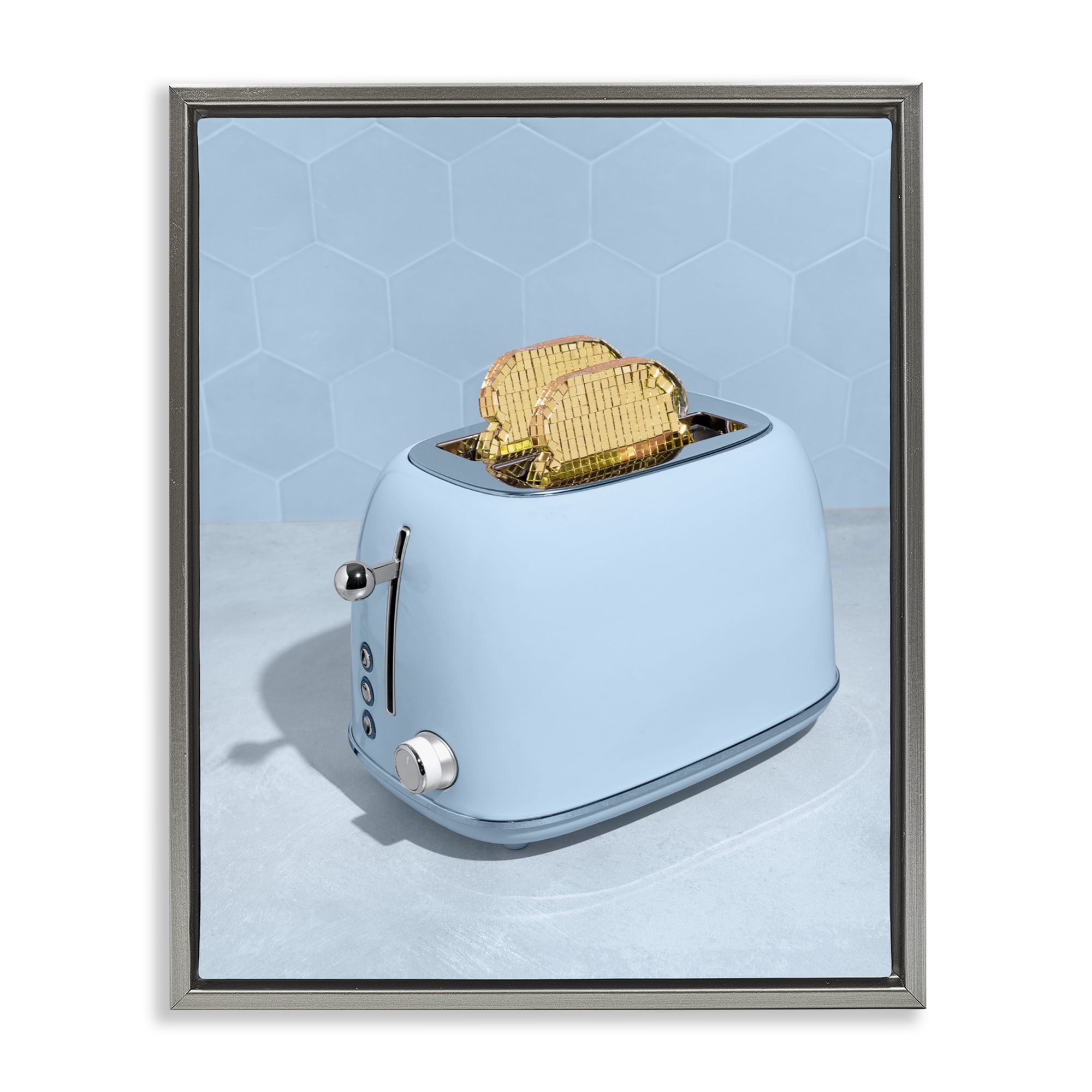 Stupell Industries Golden Disco Toaster Over Gray Framed Floater Canvas Wall Art, design by LISH Creative