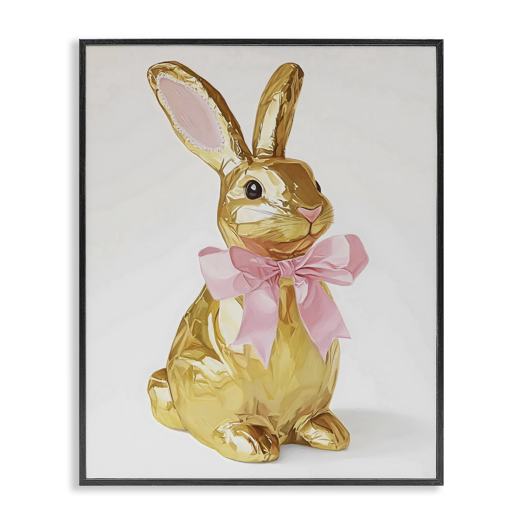 Stupell Industries Golden Easter Bunny with Ribbon Black Framed Giclee Art, design by The Prints Vibe