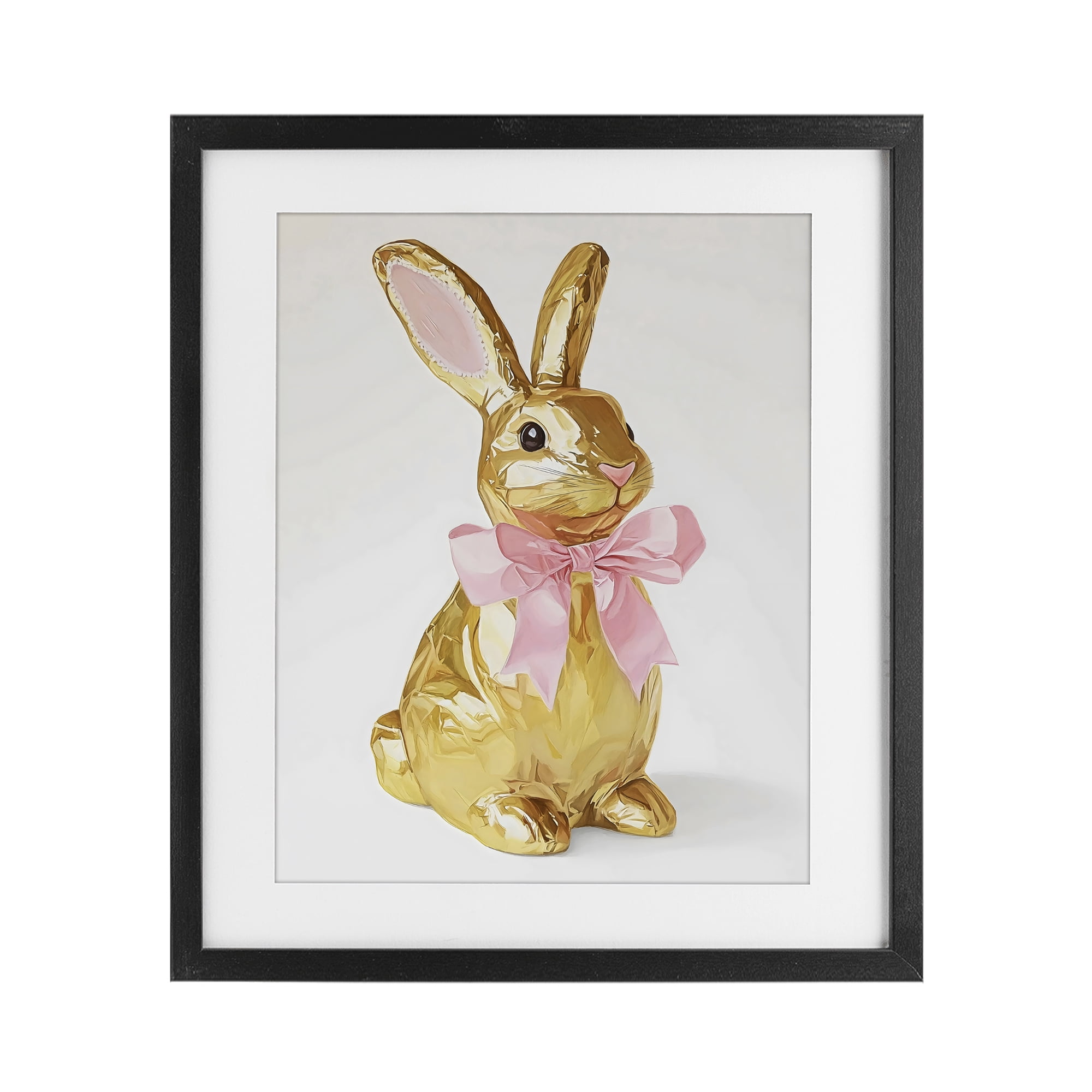 Stupell Industries Golden Easter Bunny with Ribbon Black Framed Print Under Glass, design by The Prints Vibe
