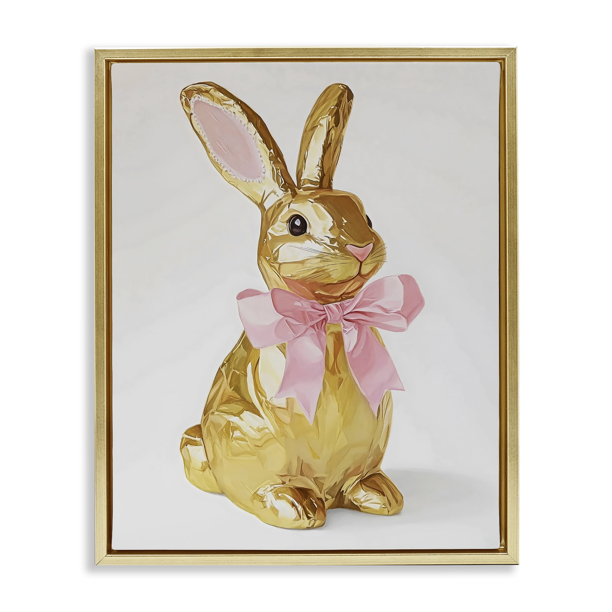 Stupell Industries Golden Easter Bunny with Ribbon Gold Framed Floater Canvas Wall Art, design by The Prints Vibe