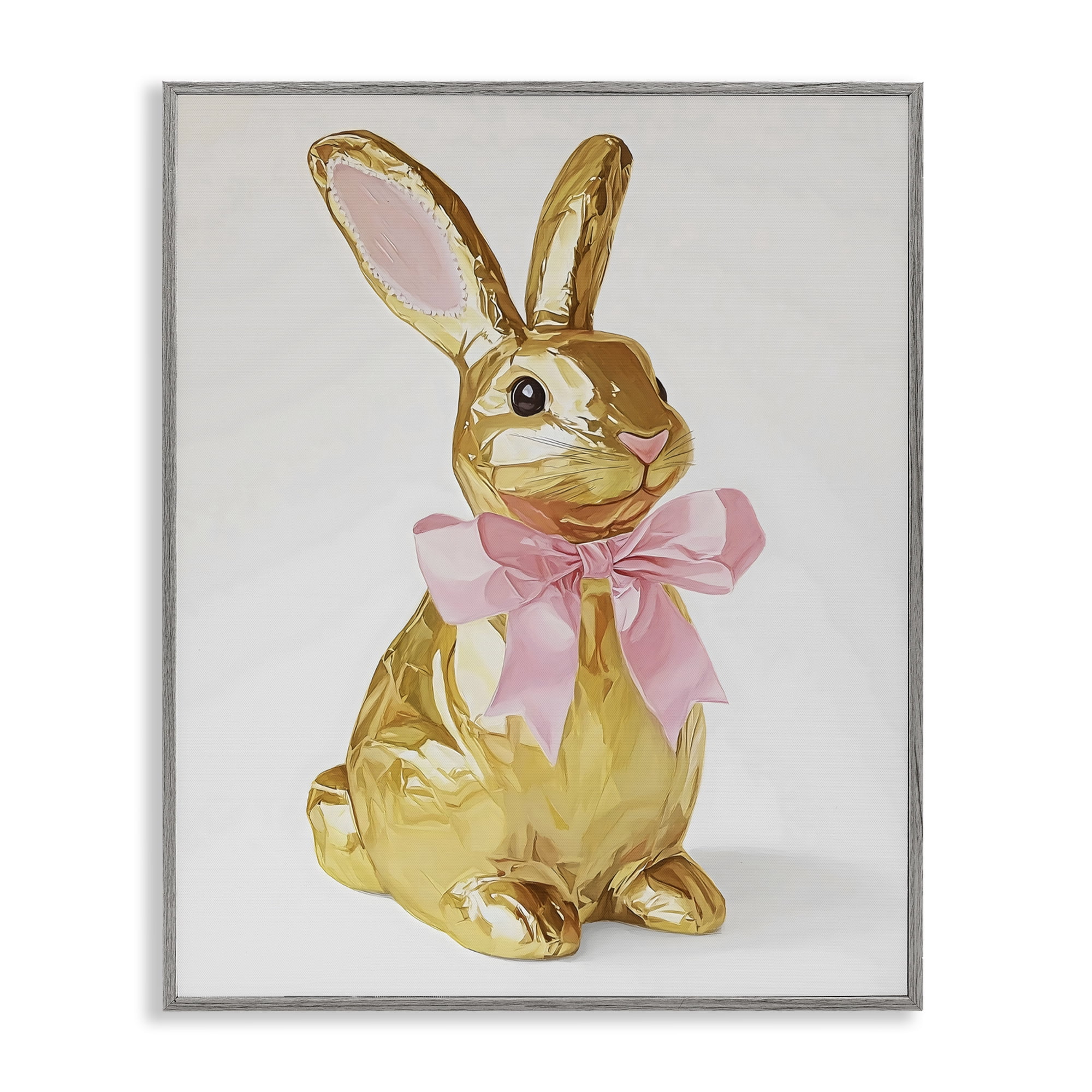 Stupell Industries Golden Easter Bunny with Ribbon Gray Framed Giclee Art, design by The Prints Vibe