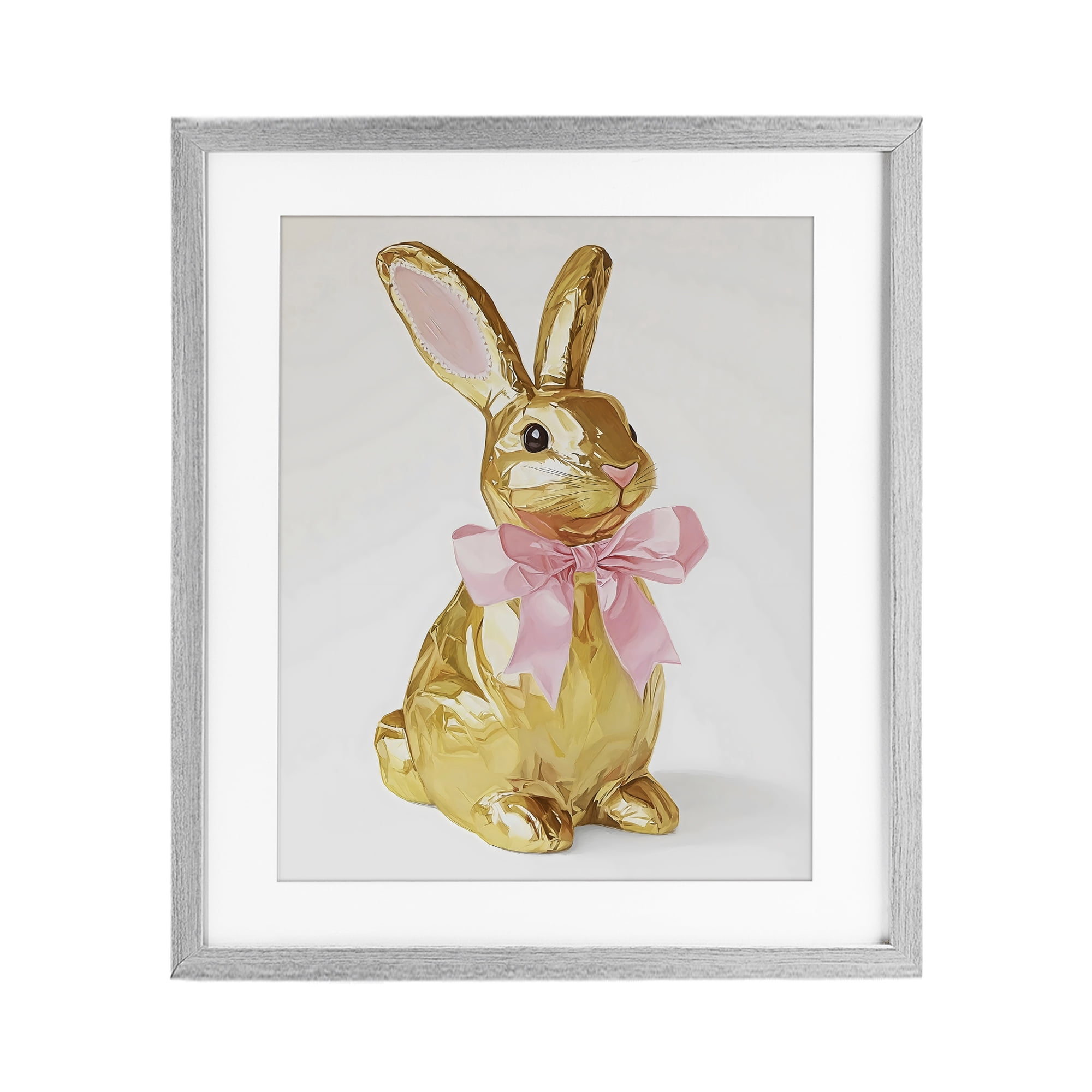 Stupell Industries Golden Easter Bunny with Ribbon Gray Framed Print Under Glass, design by The Prints Vibe