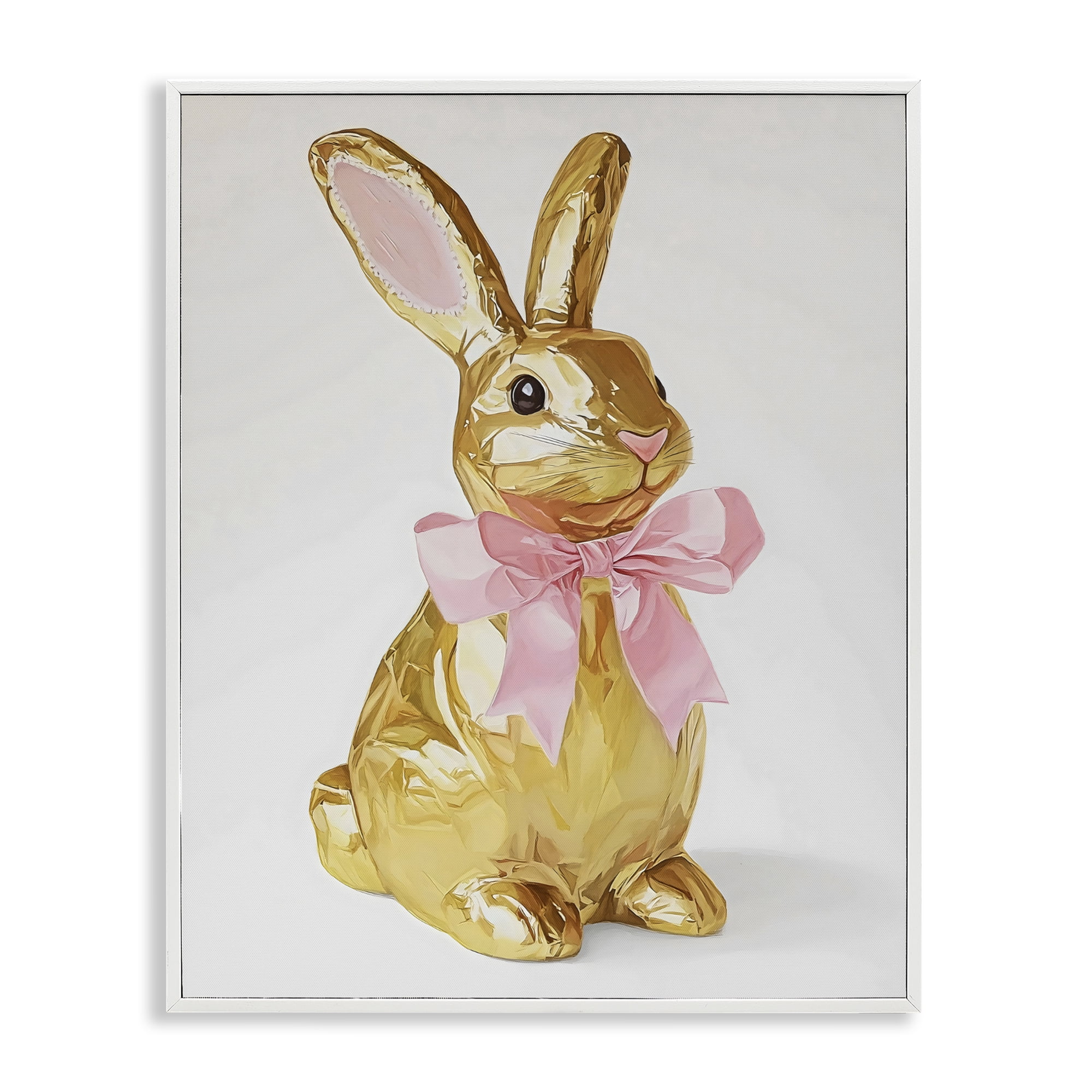 Stupell Industries Golden Easter Bunny with Ribbon White Framed Giclee Art, design by The Prints Vibe
