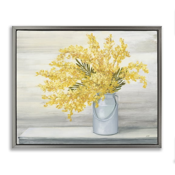 Stupell Industries French Country Golden Fall Floral Bouquet in Country Milk Tin Gray Floating Frame Canvas Art, 21 x 17, by Julia Purinton