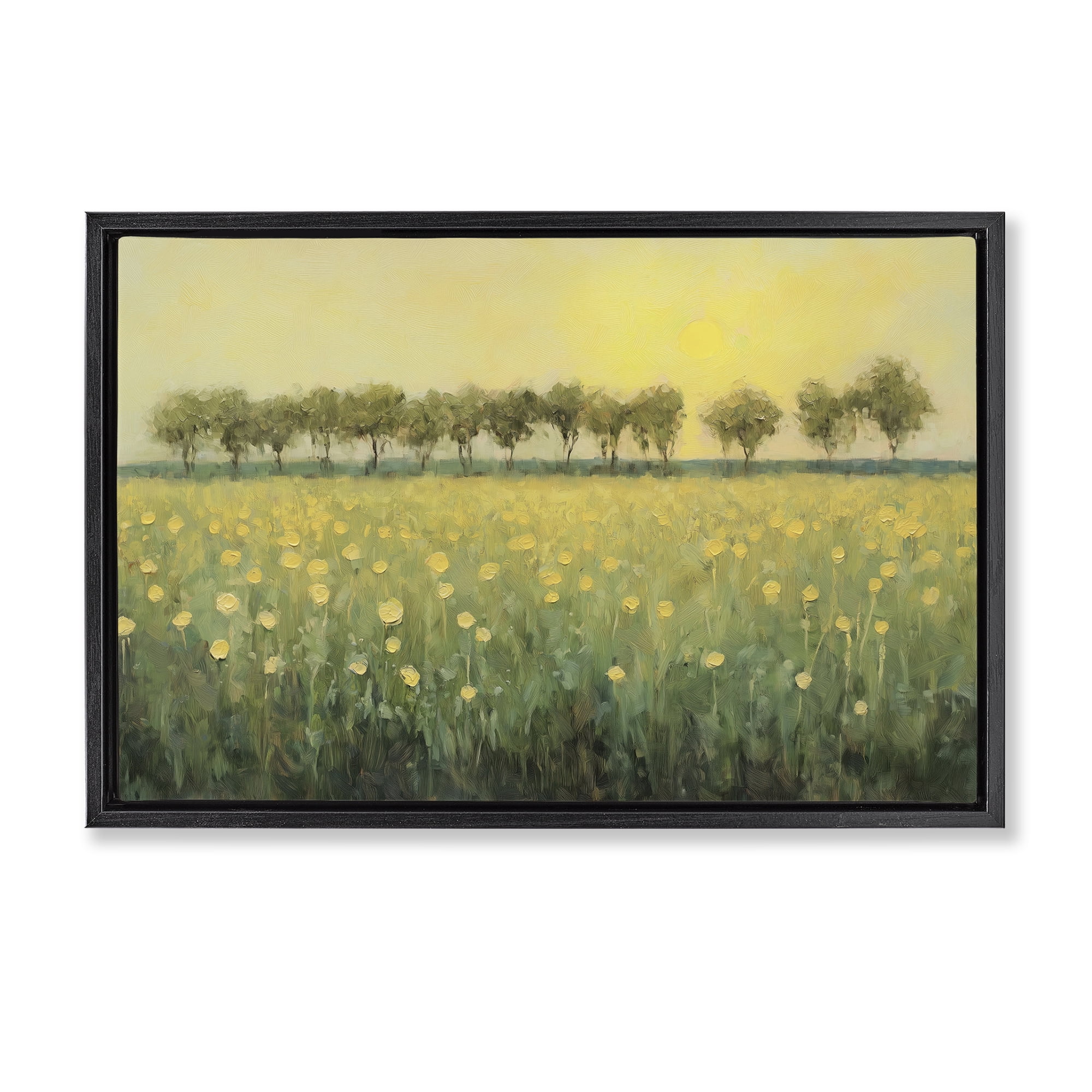 Stupell Industries Golden Field Meadow Landscape & Nature Painting Black Floater Framed Canvas Art Print Wall Art, 25 x 17