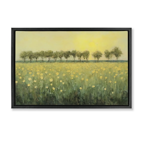 Stupell Industries Golden Field Meadow Landscape & Nature Painting Black Floater Framed Canvas Art Print Wall Art, 25 x 17