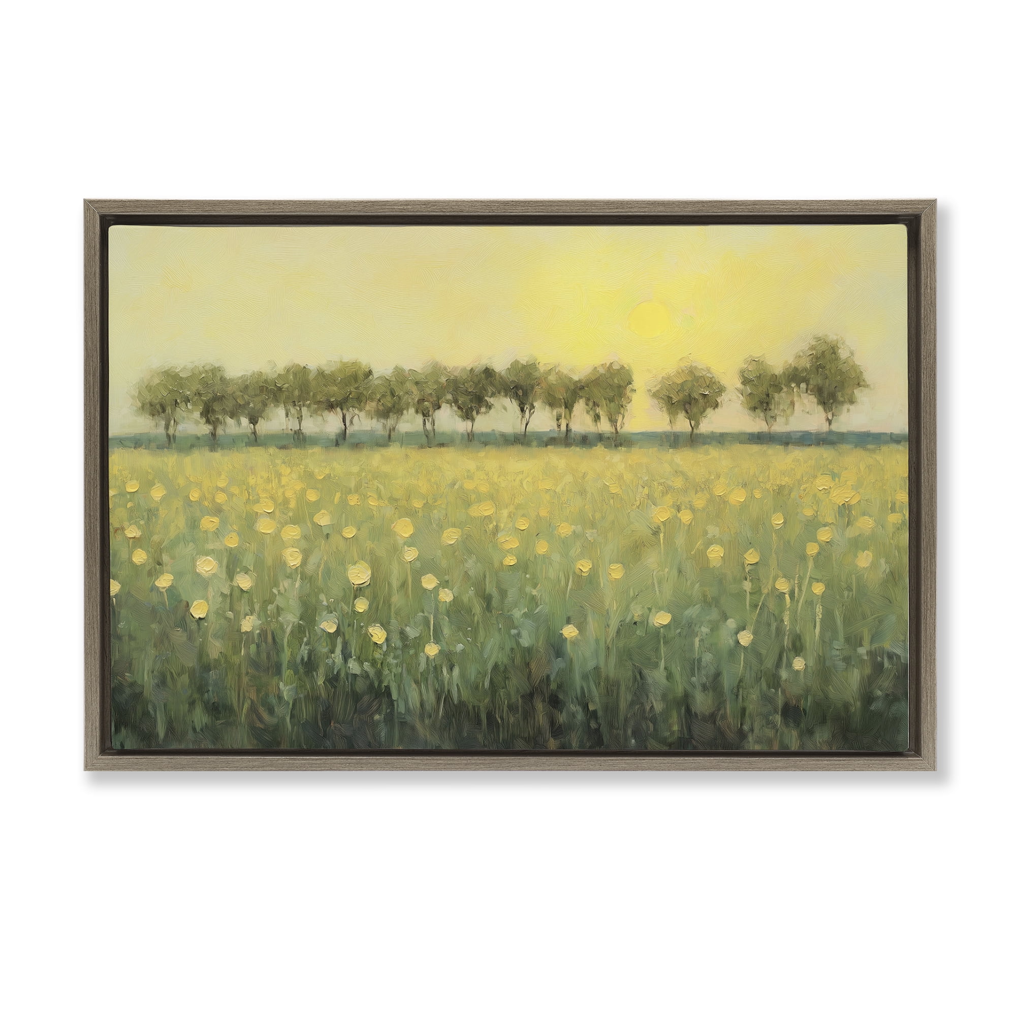 Stupell Industries Golden Field Meadow Landscape & Nature Painting Brown Floater Framed Canvas Art Print Wall Art, 25 x 17