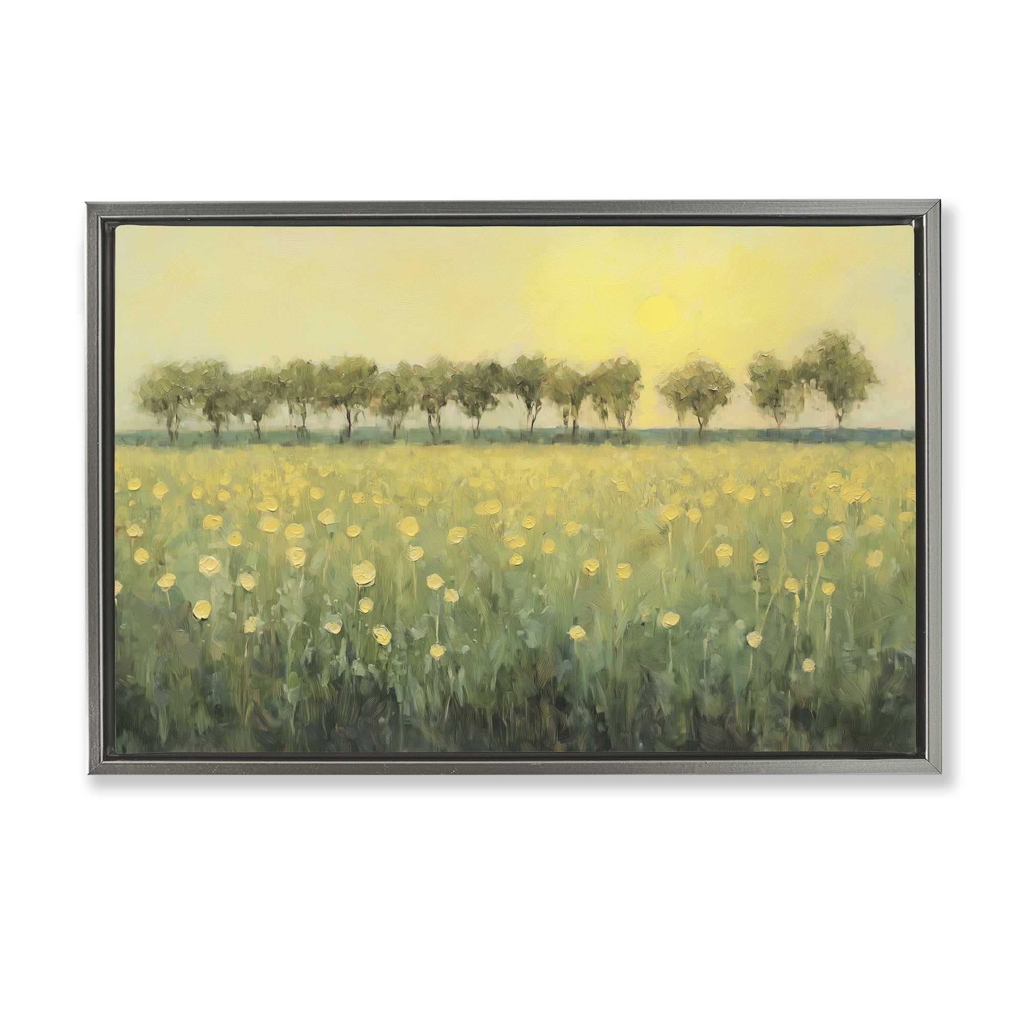 Stupell Industries Golden Field Meadow Landscape & Nature Painting Gray Floater Framed Canvas Art Print Wall Art, 31 x 21