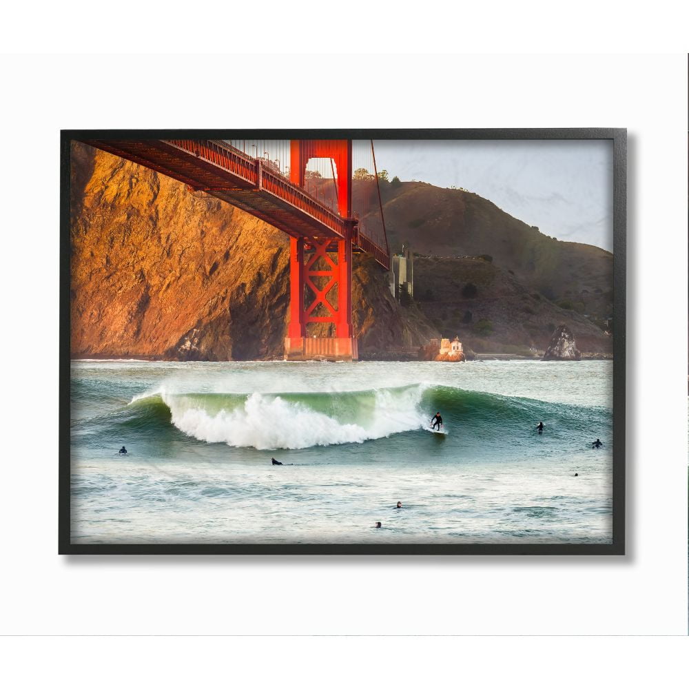 Stupell Industries Golden Gate Surfers California Coastal Sports Framed Wall Art Design by Dave Gordon, 24" x 30", Black Framed
