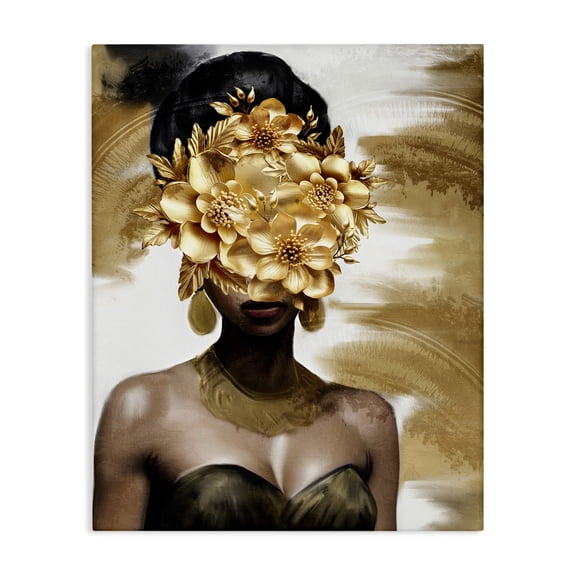 Stupell Industries Golden Gaze Female Portrait People Painting Wrapped Canvas Canvas Art Print Wall Art, 30 x 40
