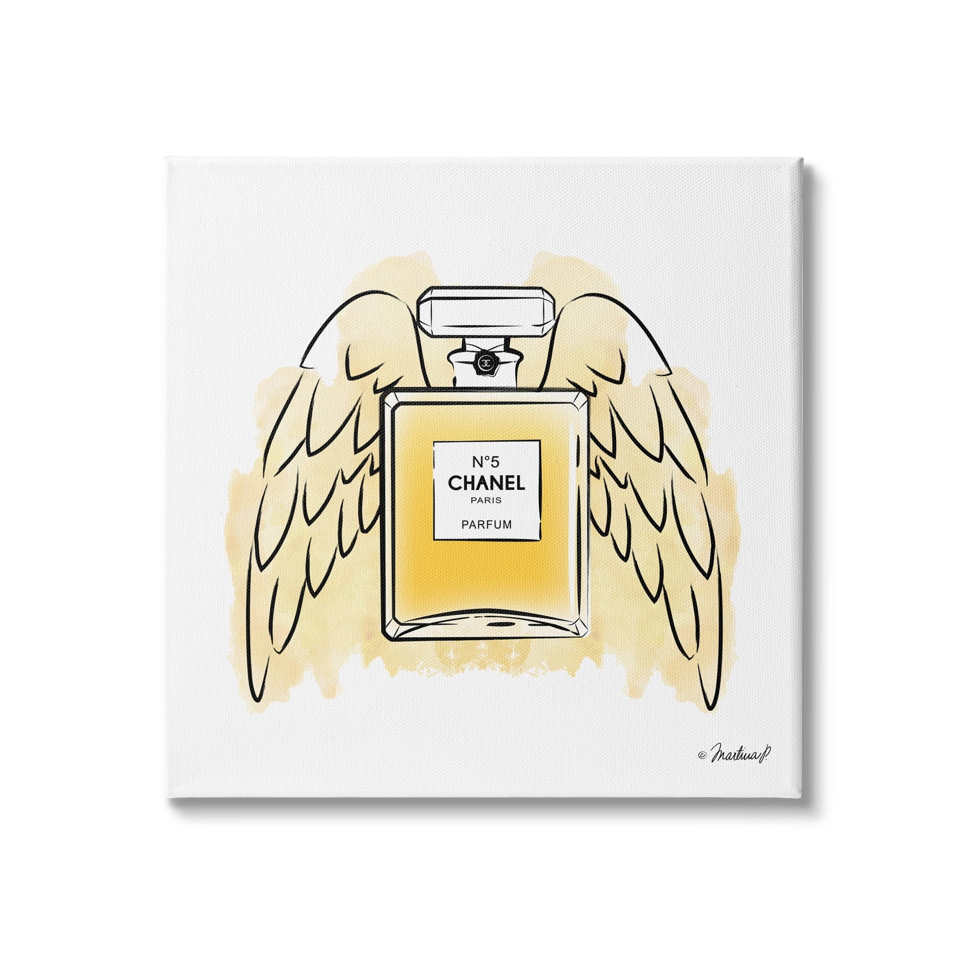 Stupell Industries Golden Glam Fashion Perfume Bottle Angel Wings, 24 x 24,Design by Martina Pavlova