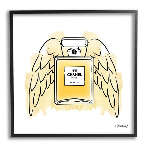 Stupell Industries Golden Glam Fashion Perfume Bottle Angel Wings, 24 x 24,Design by Martina Pavlova