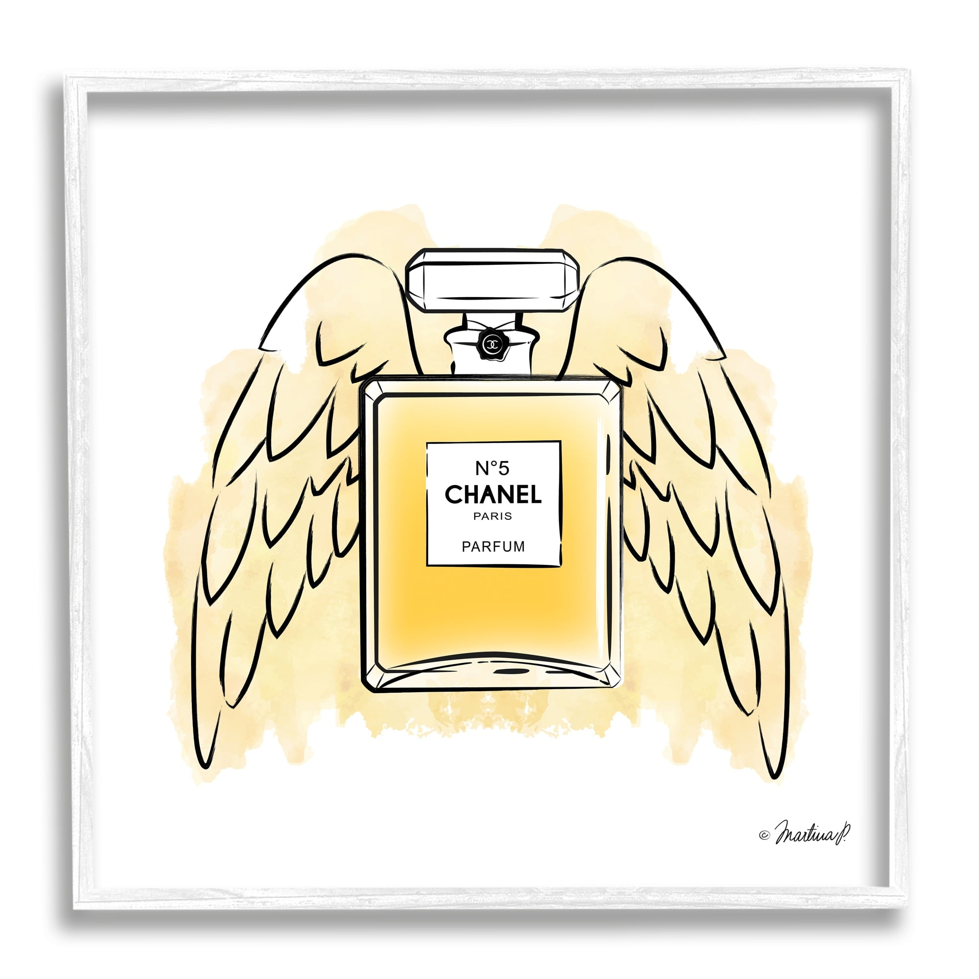Stupell Industries Golden Glam Fashion Perfume Bottle Angel Wings, 24 x 24,Design by Martina Pavlova
