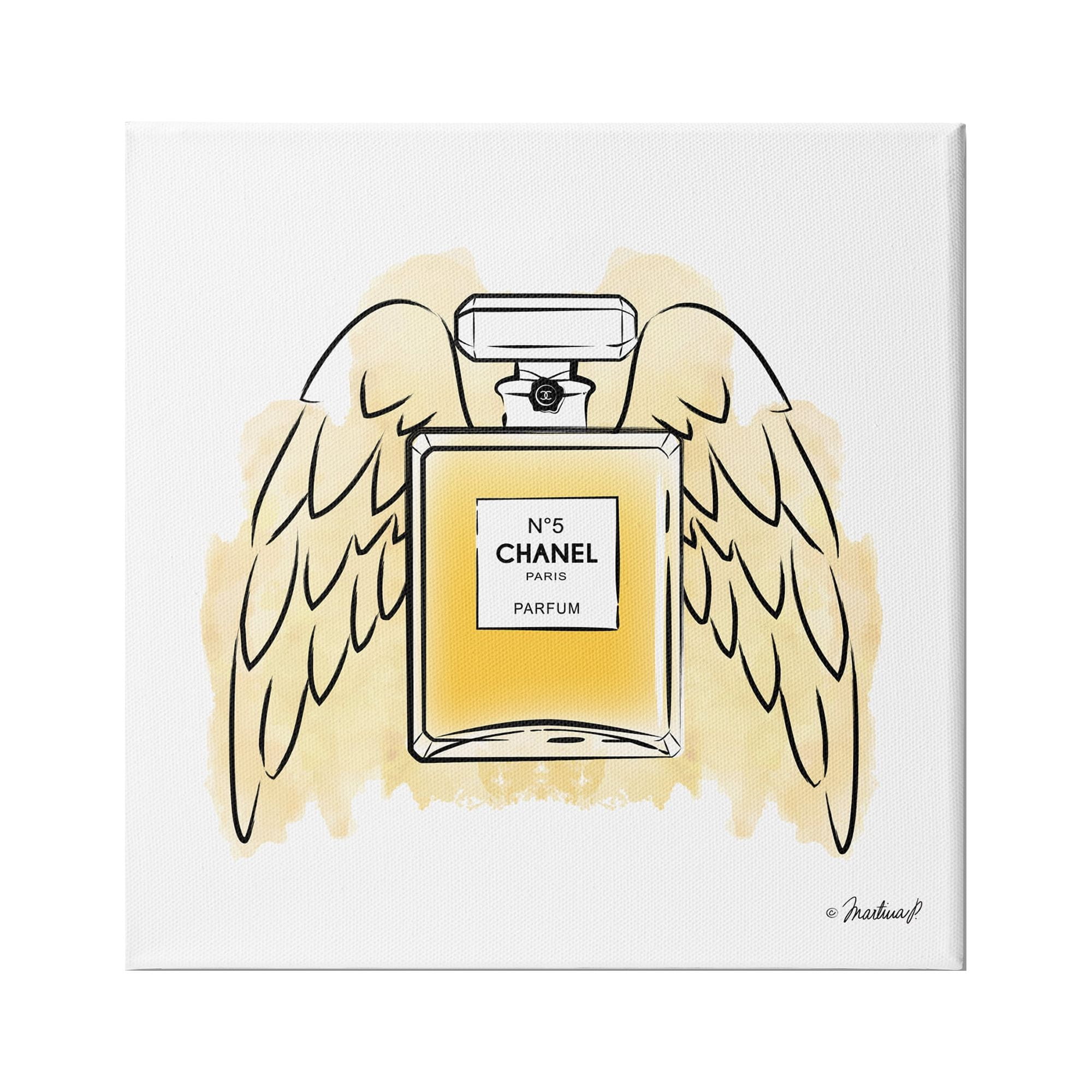 Stupell Industries Golden Glam Fashion Perfume Bottle Angel Wings, 36 x 36,Design by Martina Pavlova