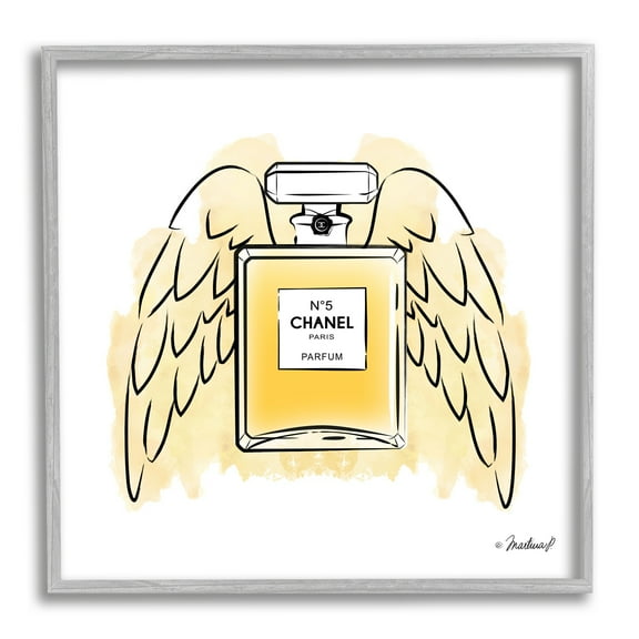 Stupell Industries Golden Glam Fashion Perfume Bottle Angel Wings Graphic Art Gray Framed Art Print Wall Art, 17x17, by Martina Pavlova