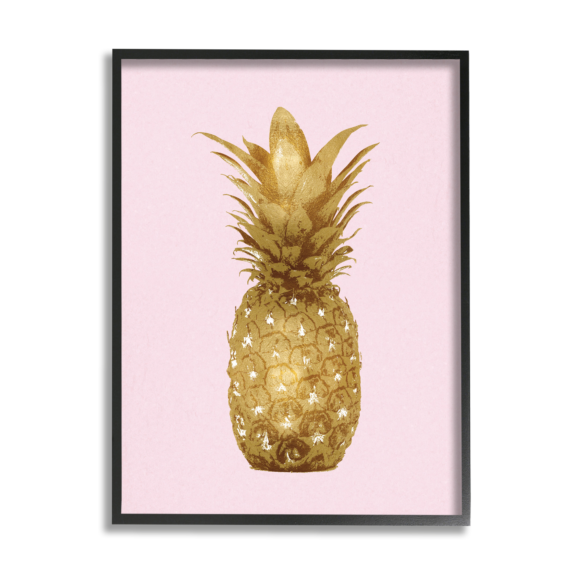 Stupell Industries Golden Glam Pineapple Fruit Over Pink Nature Painting Black Framed Art Print Wall Art, 11 x 14