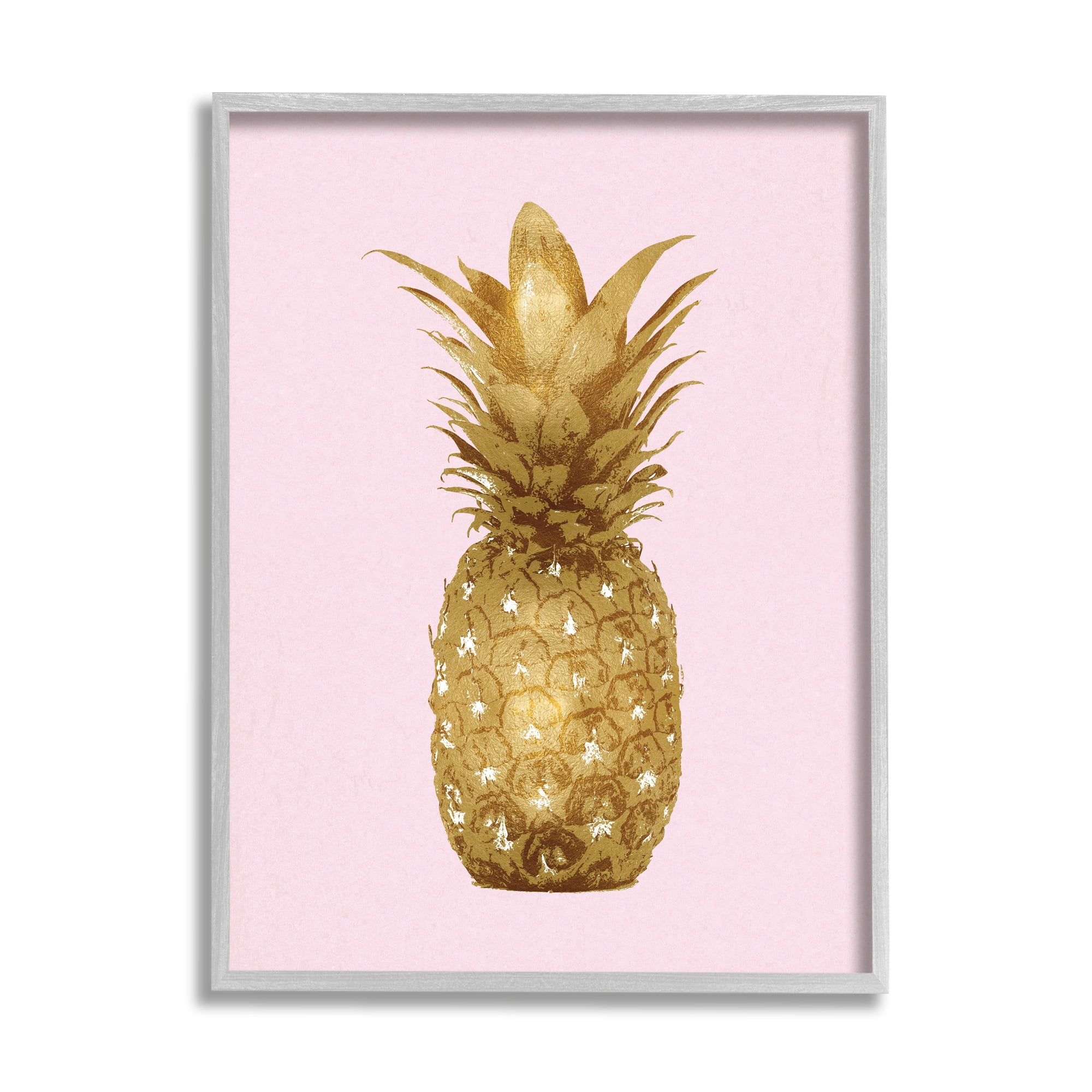 Stupell Industries Golden Glam Pineapple Fruit Over Pink Nature Painting Gallery Wrapped Canvas Art Print Wall Art, 36 x 48