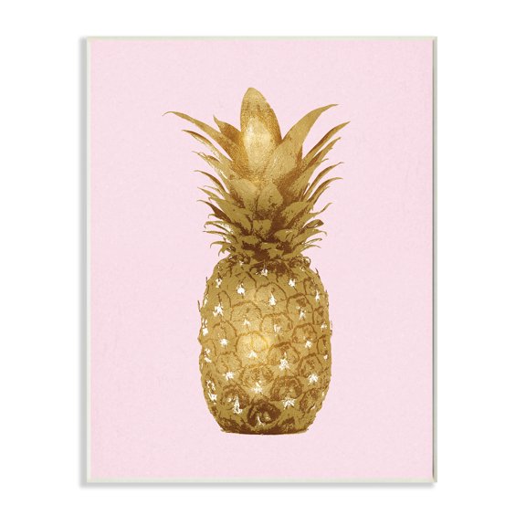 Stupell Industries Golden Glam Pineapple Fruit Over Pink Nature Painting Unframed Art Print Wall Art, 13 x 19