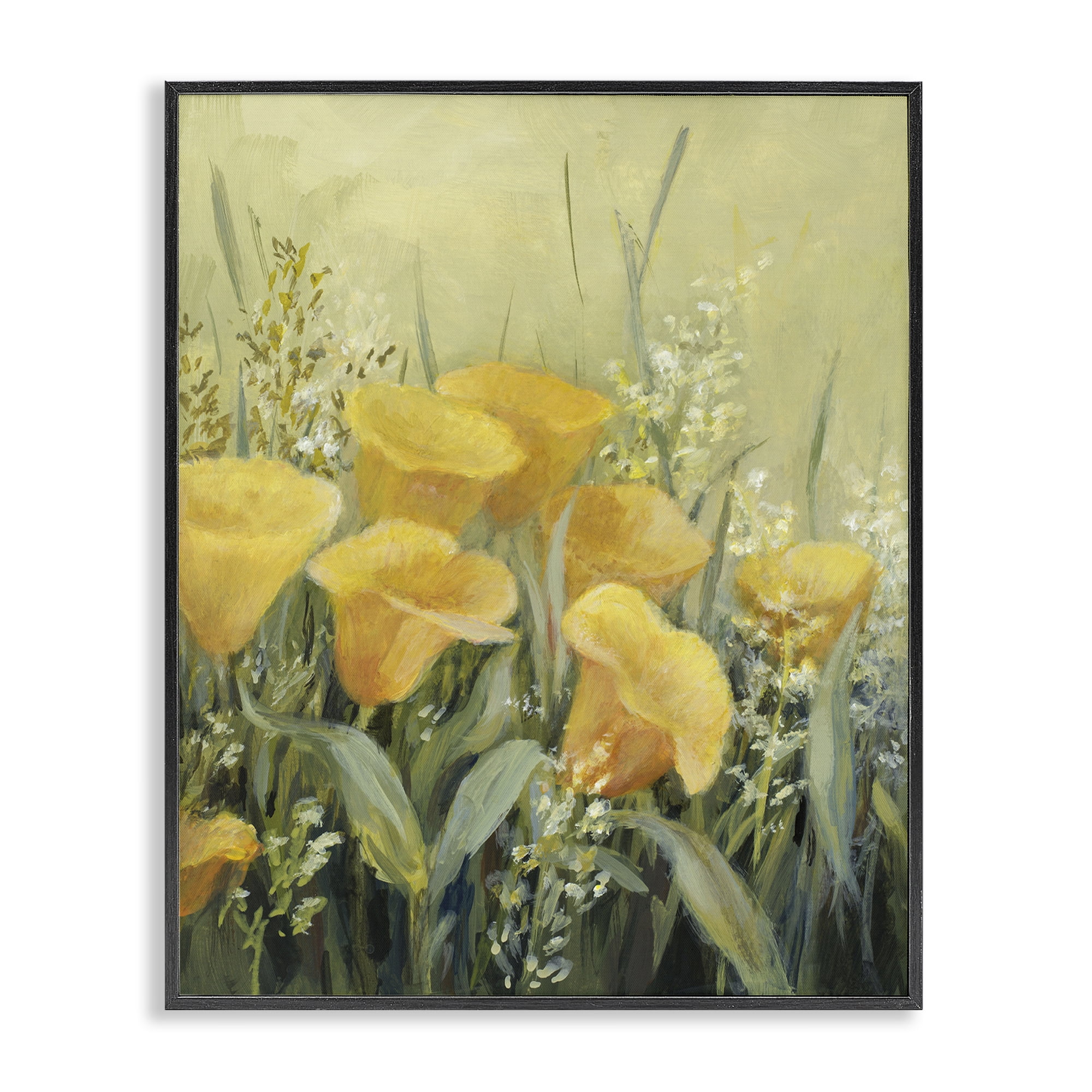 Stupell Industries Golden Horned Poppies Plants & Flowers Painting Black Framed Art Print Wall Art, 11 x 14