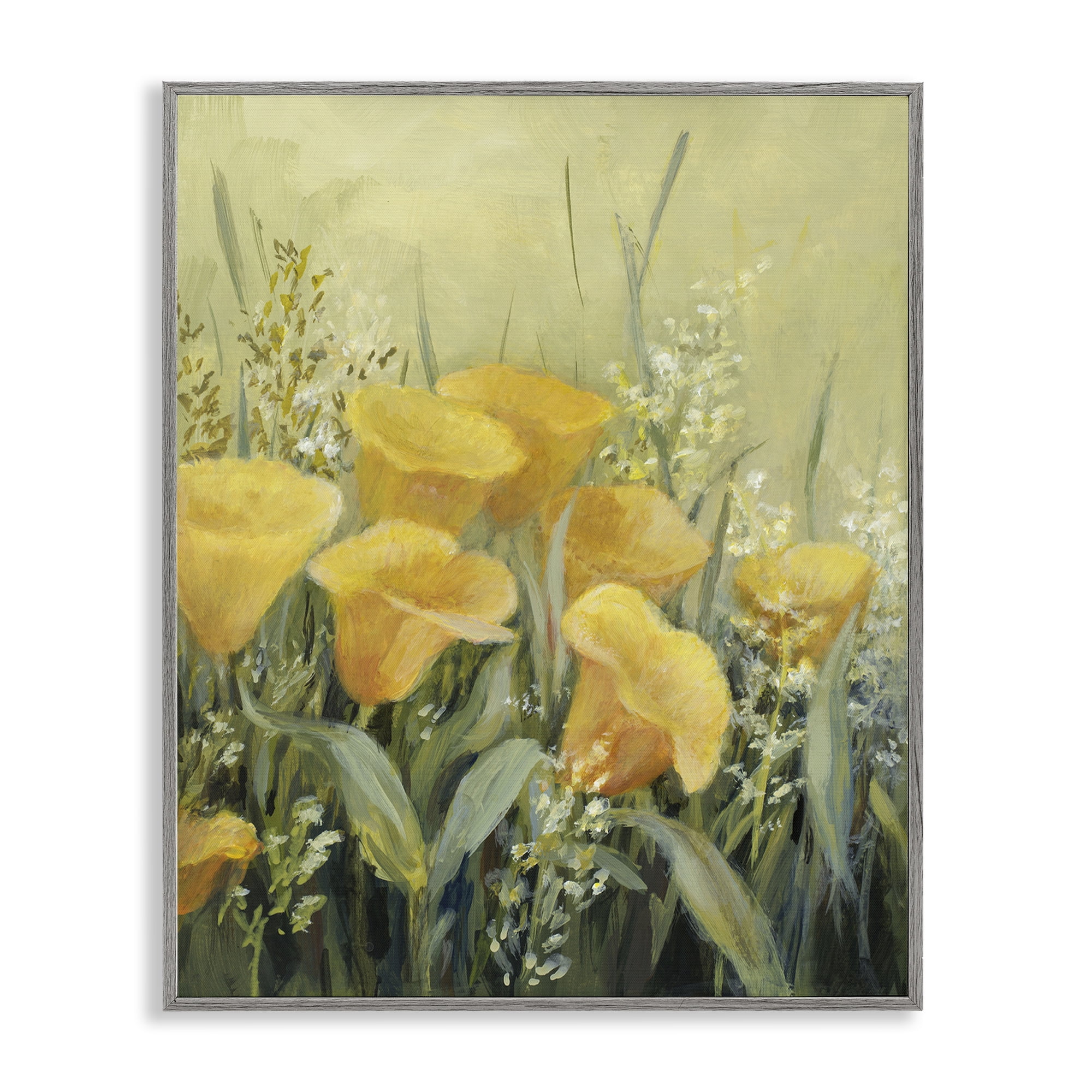 Stupell Industries Golden Horned Poppies Plants & Flowers Painting Gray Framed Art Print Wall Art, 11 x 14