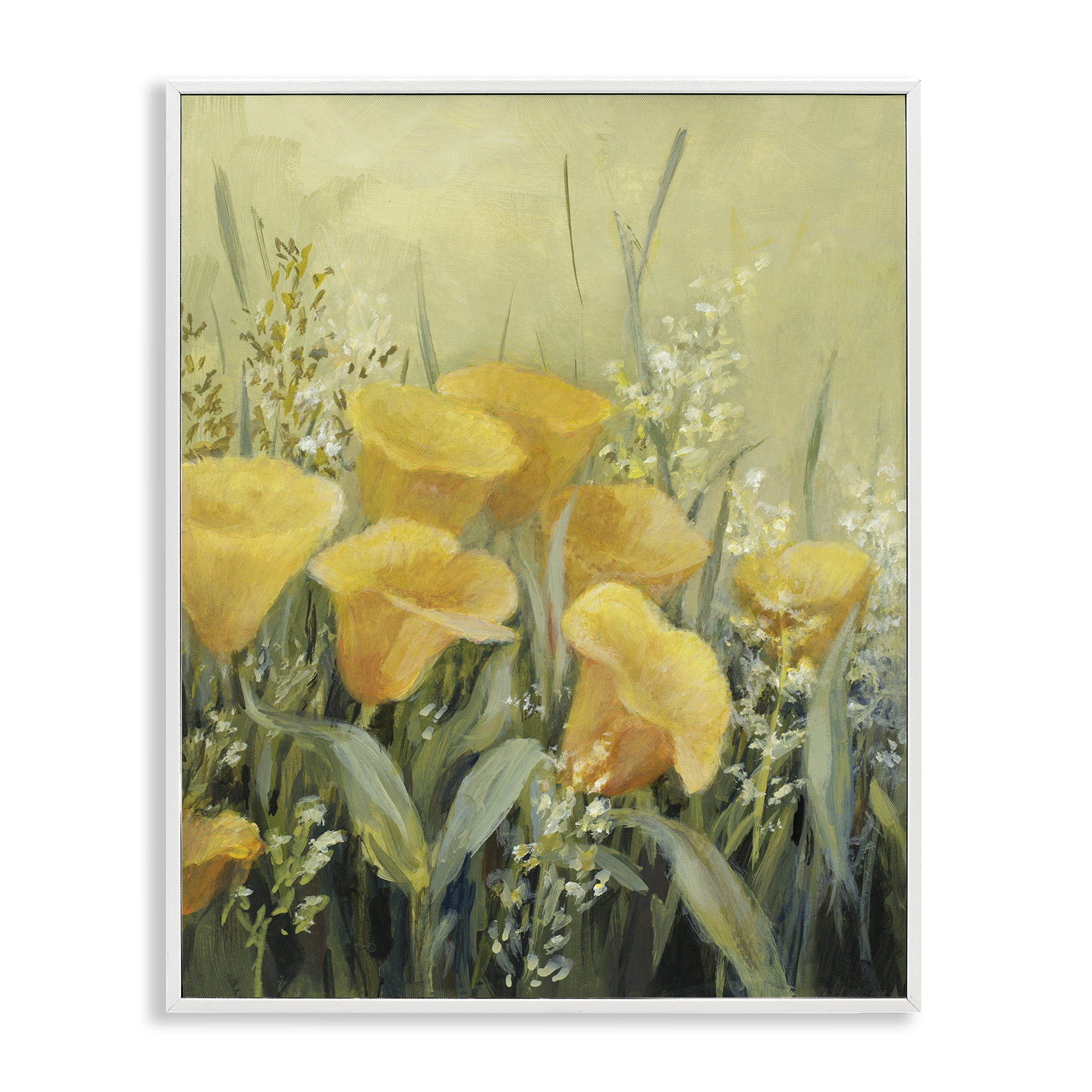 Stupell Industries Golden Horned Poppies Plants & Flowers Painting White Framed Art Print Wall Art, 16 x 20
