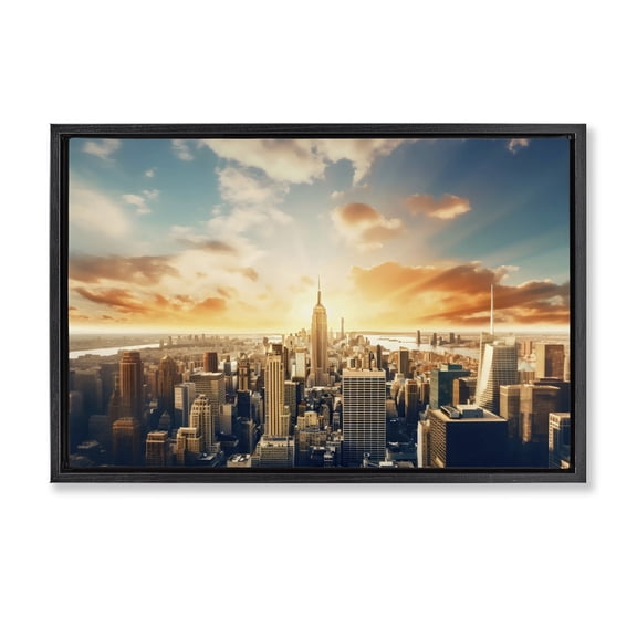 Stupell Industries Golden Hour Cityscape Sunset Black Framed Floater Canvas Wall Art design by LSR Creative Studio, 17 x 25