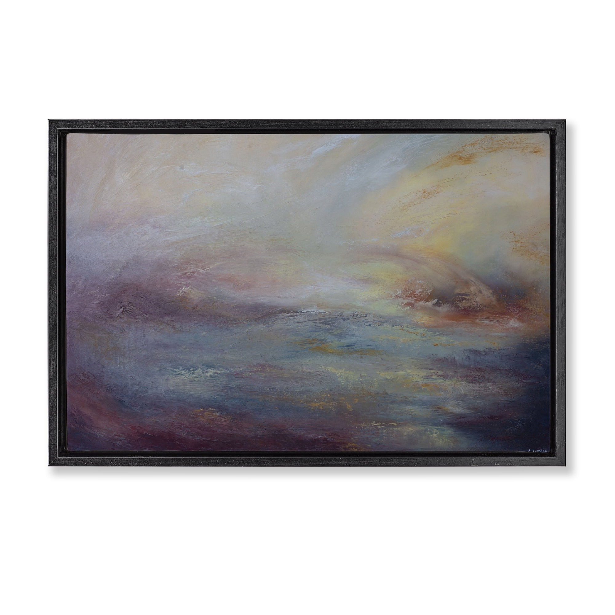 Stupell Industries Golden Hour Swirled Abstract Abstract Painting Black Floater Framed Canvas Art Print Wall Art, 31 x 21