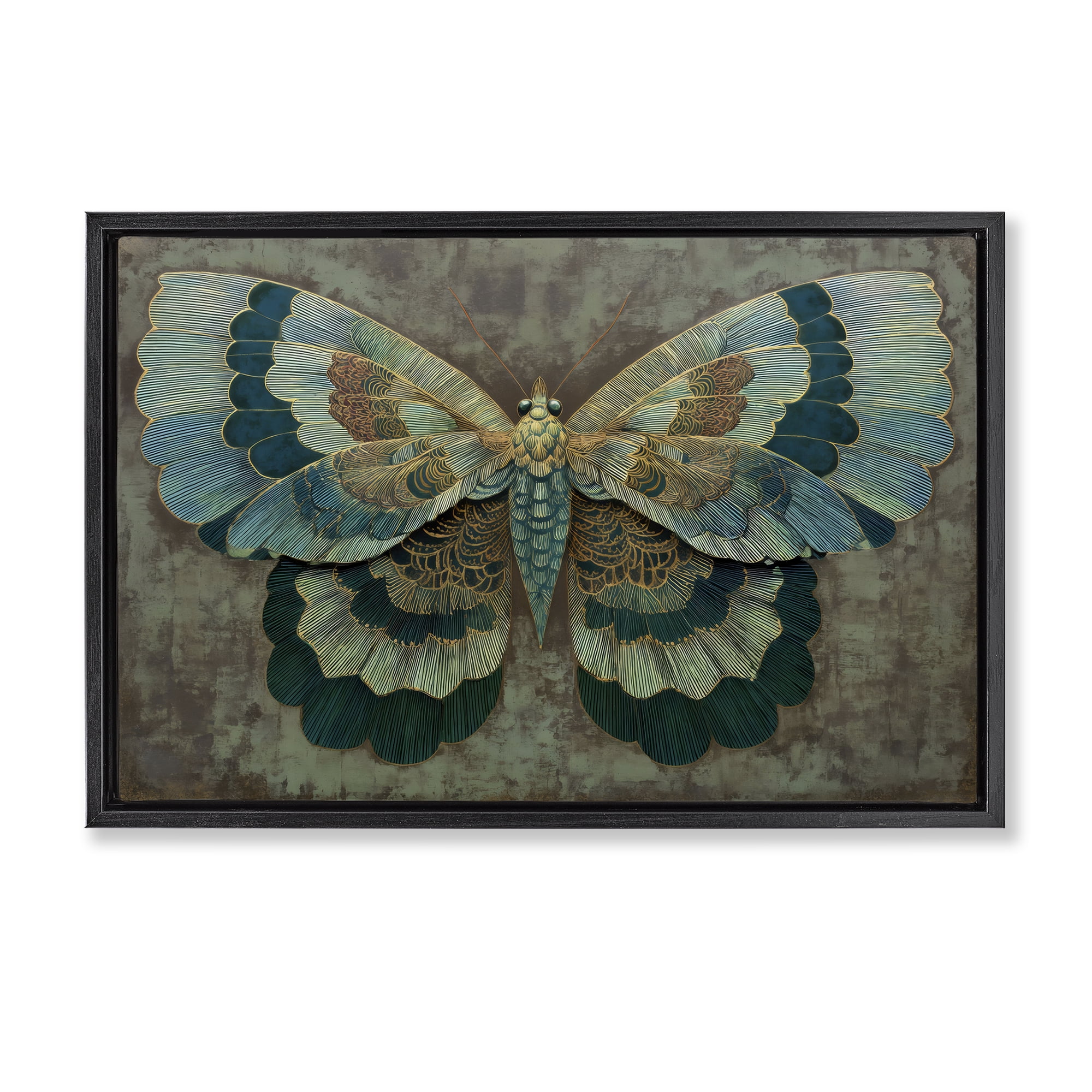 Stupell Industries Golden Jewel Butterfly Black Framed Floater Canvas Wall Art, design by Petal Prints Design